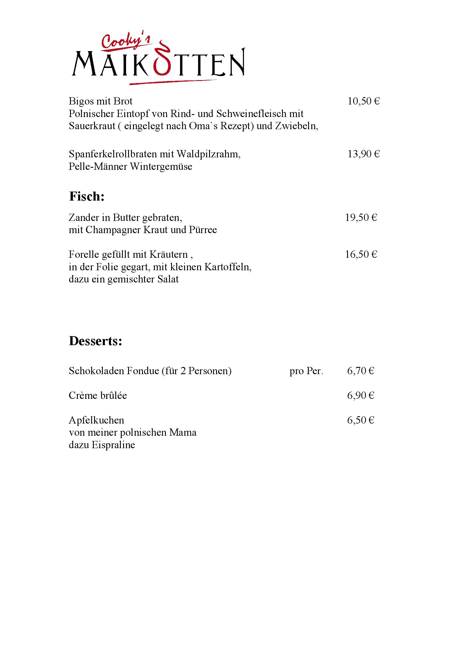 Speisekarte Restaurant Cooky&quots Maikotten in Münster, Seite 3