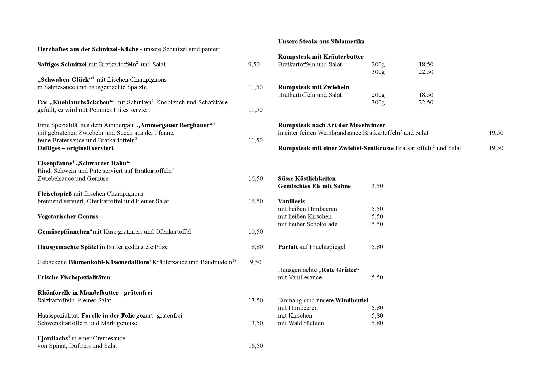 Speisekarte Restaurant Schwarzer Hahn in Fulda, Seite 2