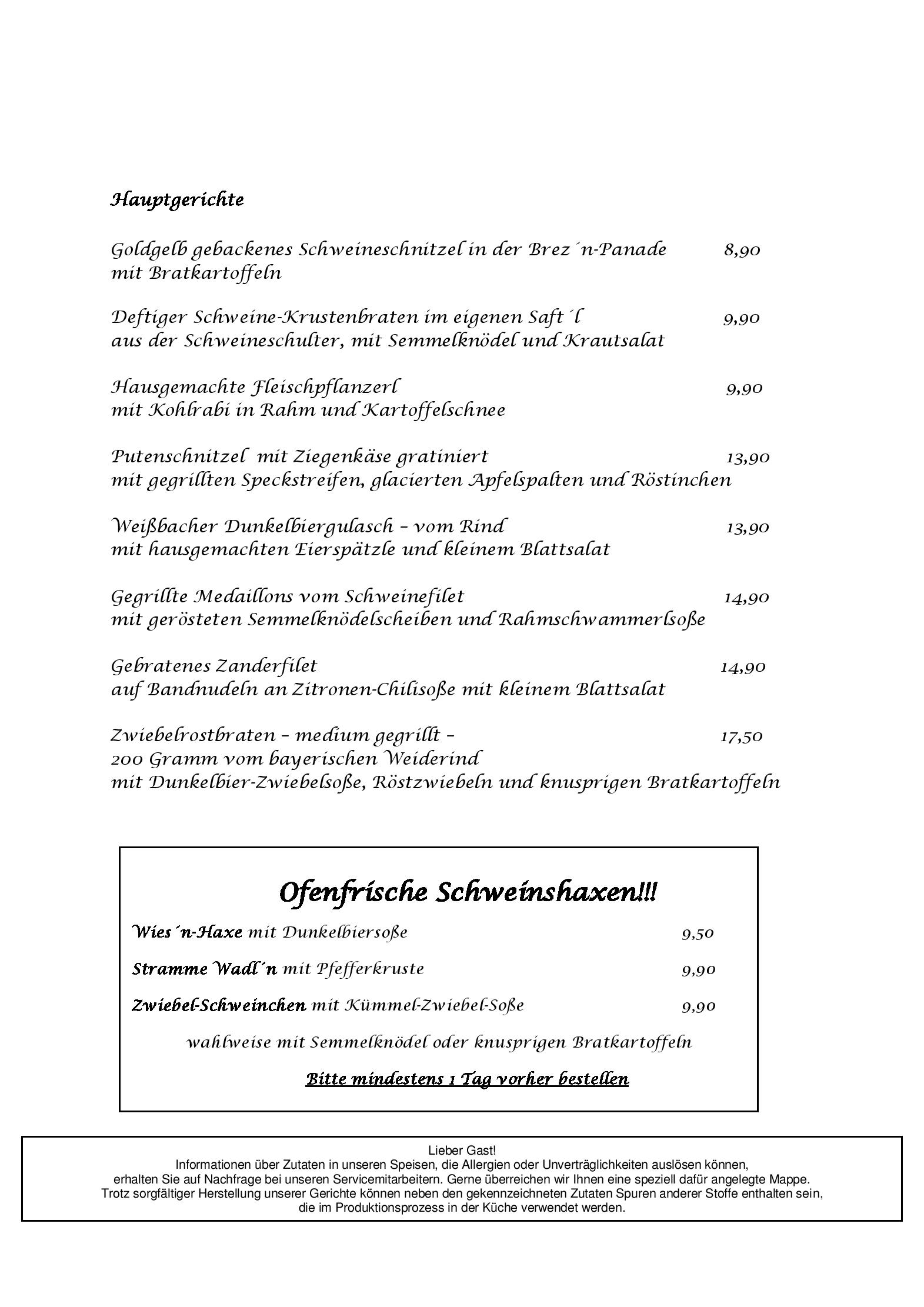 Speisekarte Hotel & Restaurant Alpenglück in Schneizlreuth, Seite 2