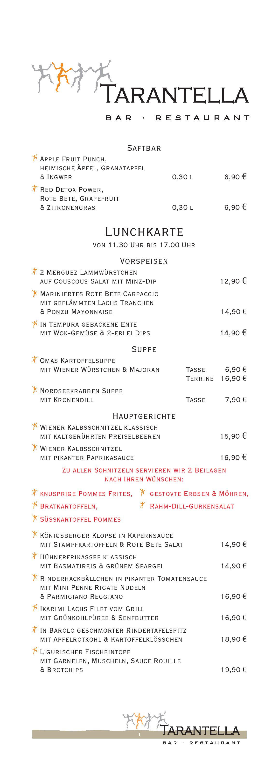 Speisekarte Tarantella in Hamburg, Seite 1