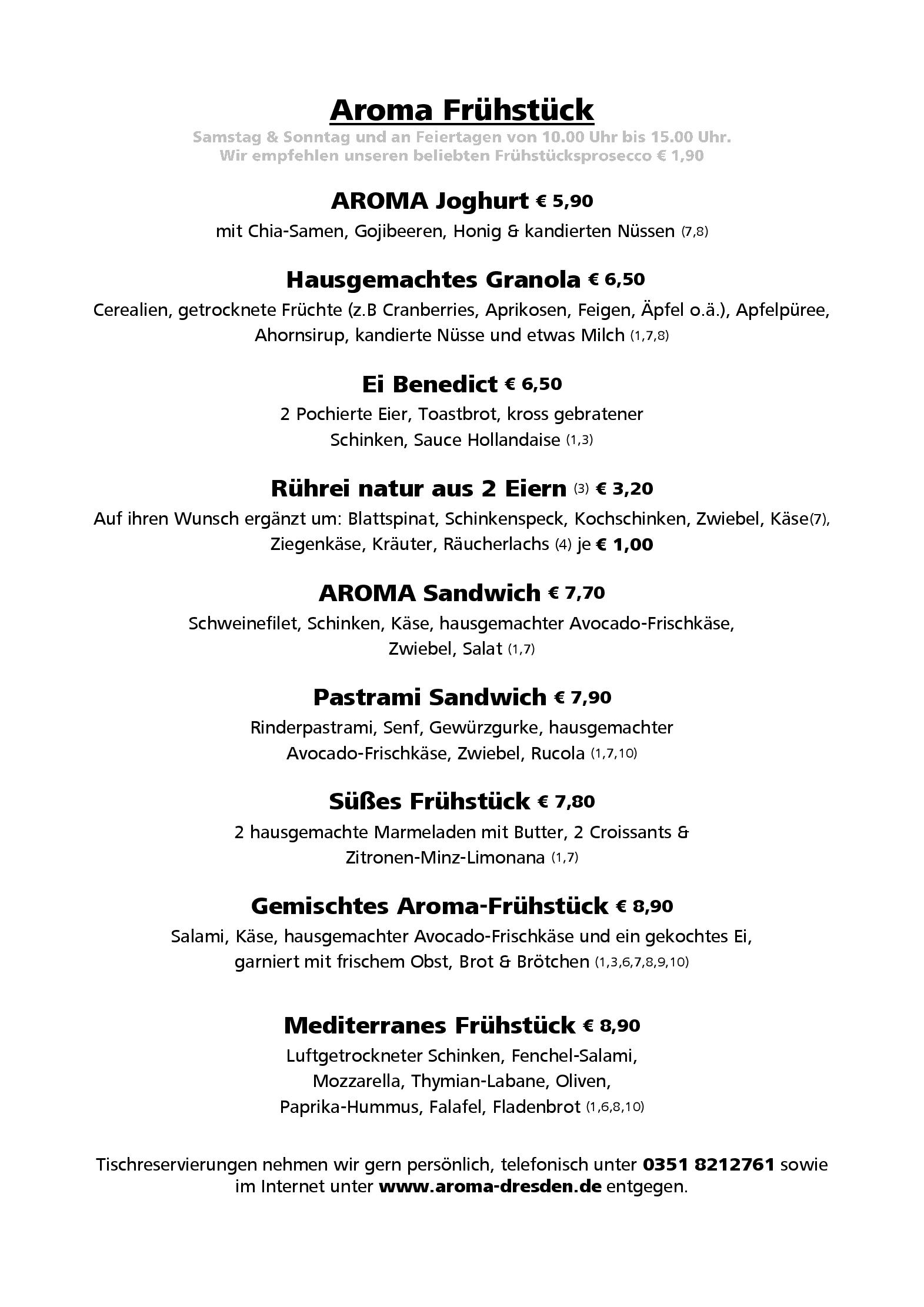 Speisekarte Aroma in Dresden, Seite 1
