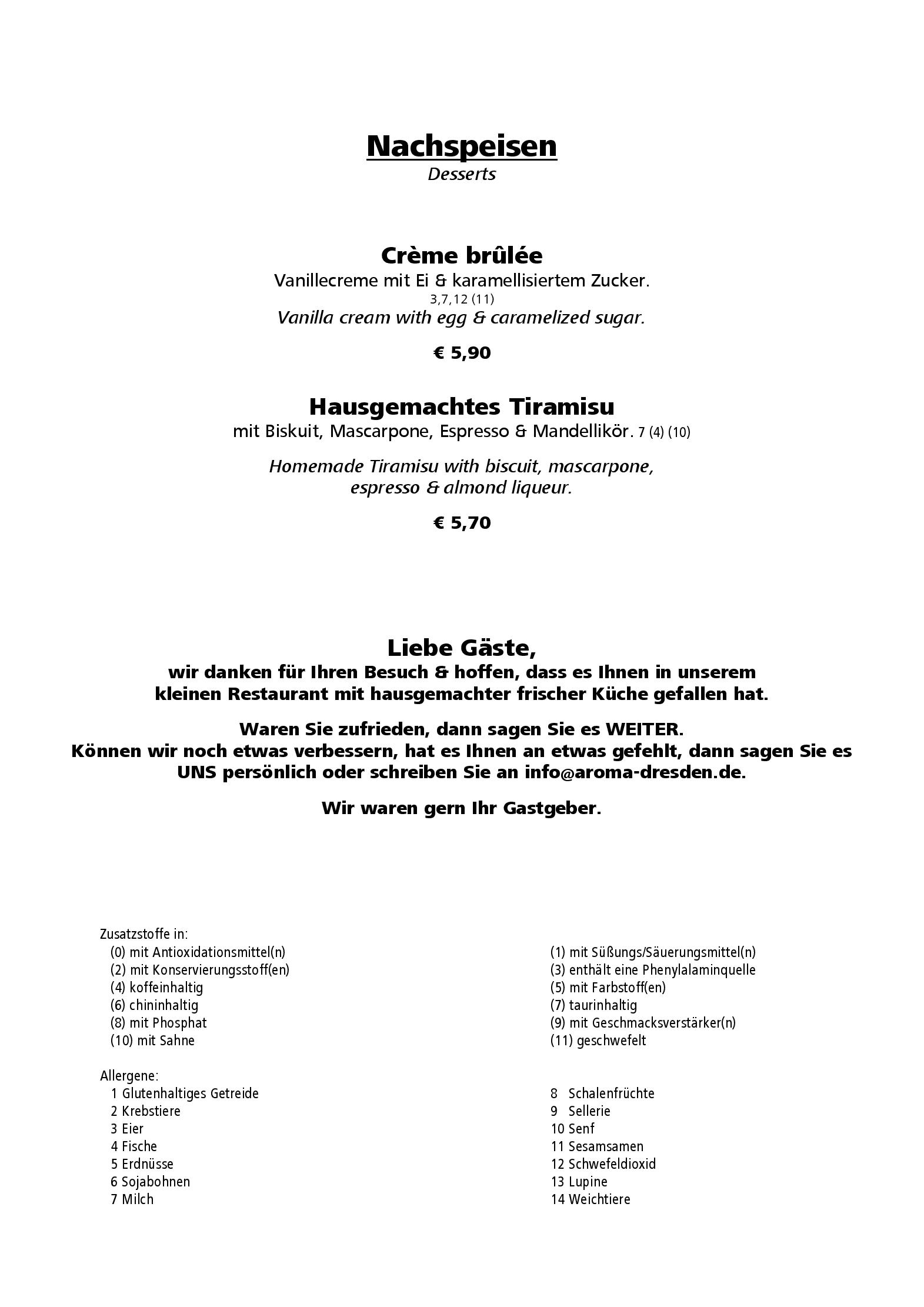 Speisekarte Aroma in Dresden, Seite 6