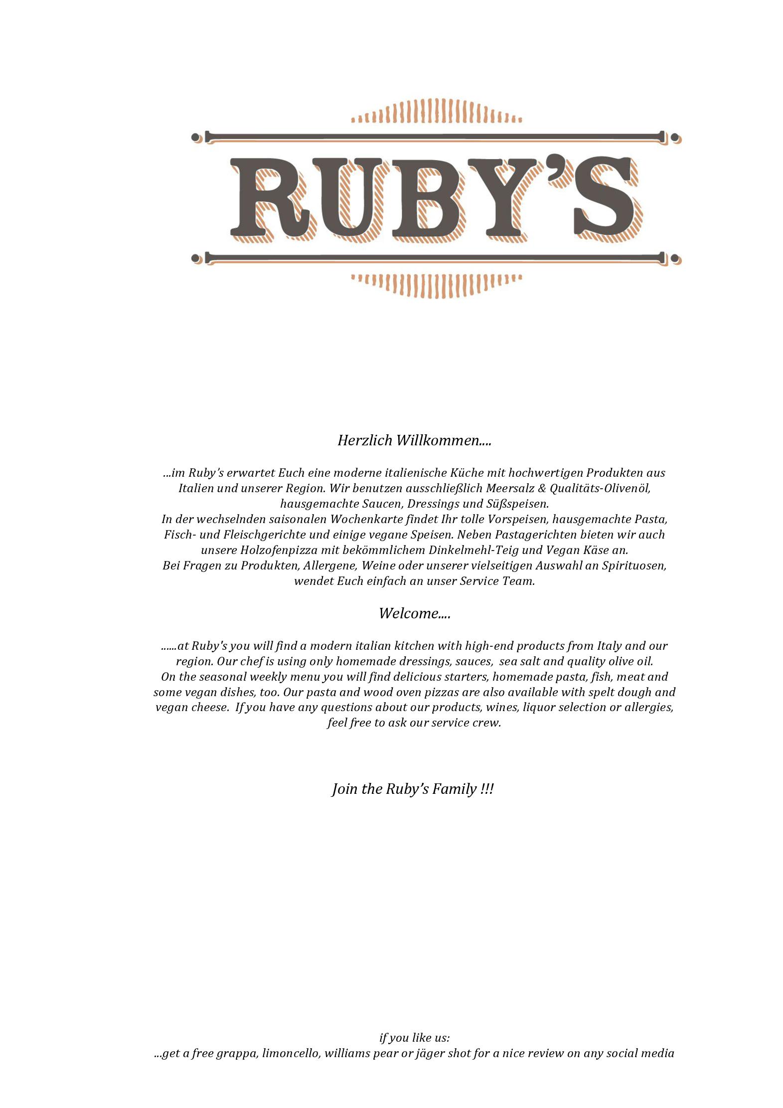Speisekarte Rubys in Berlin, Seite 1