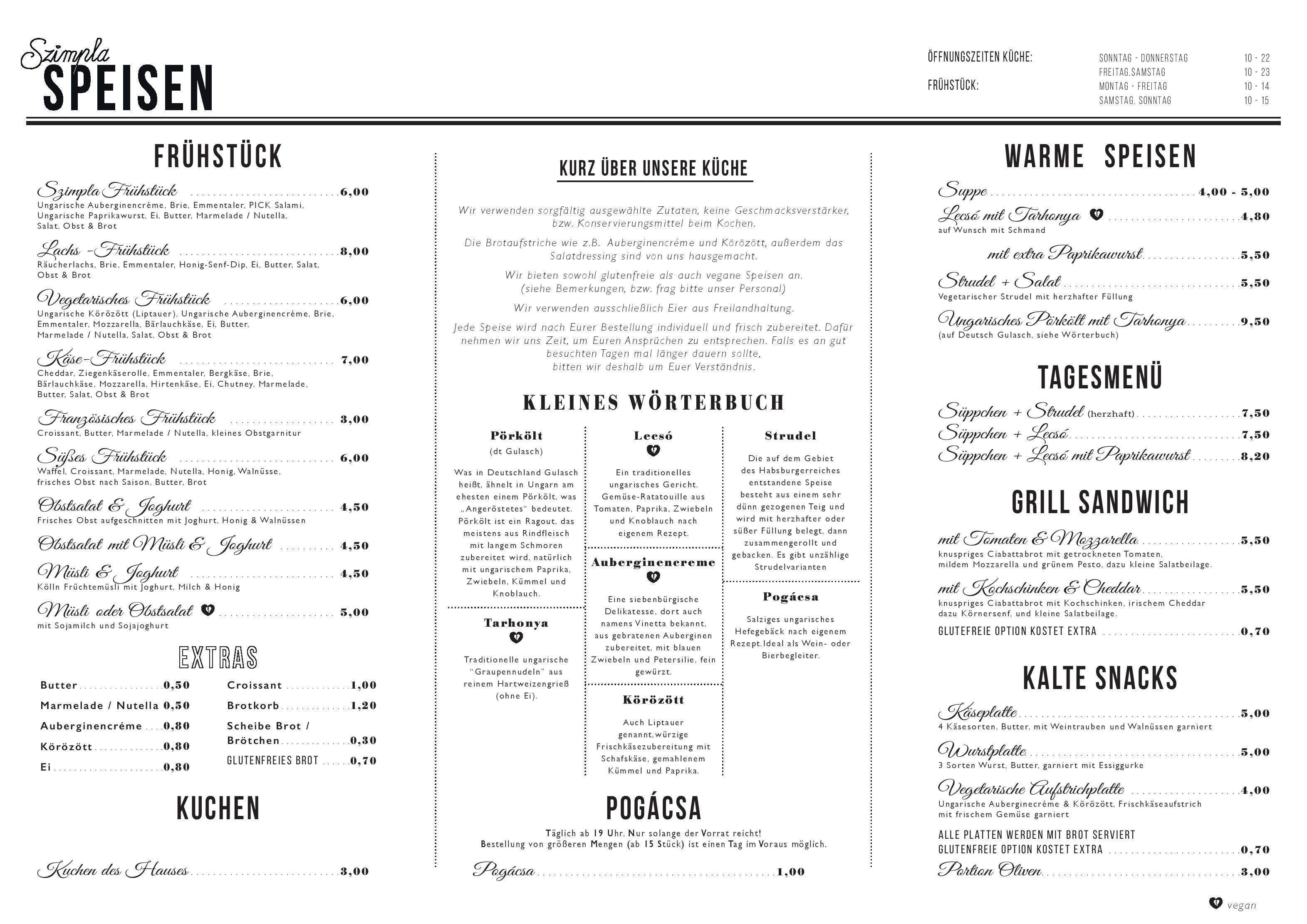 Speisekarte Szimpla Kaffeehaus Budapest in Berlin, Seite 1