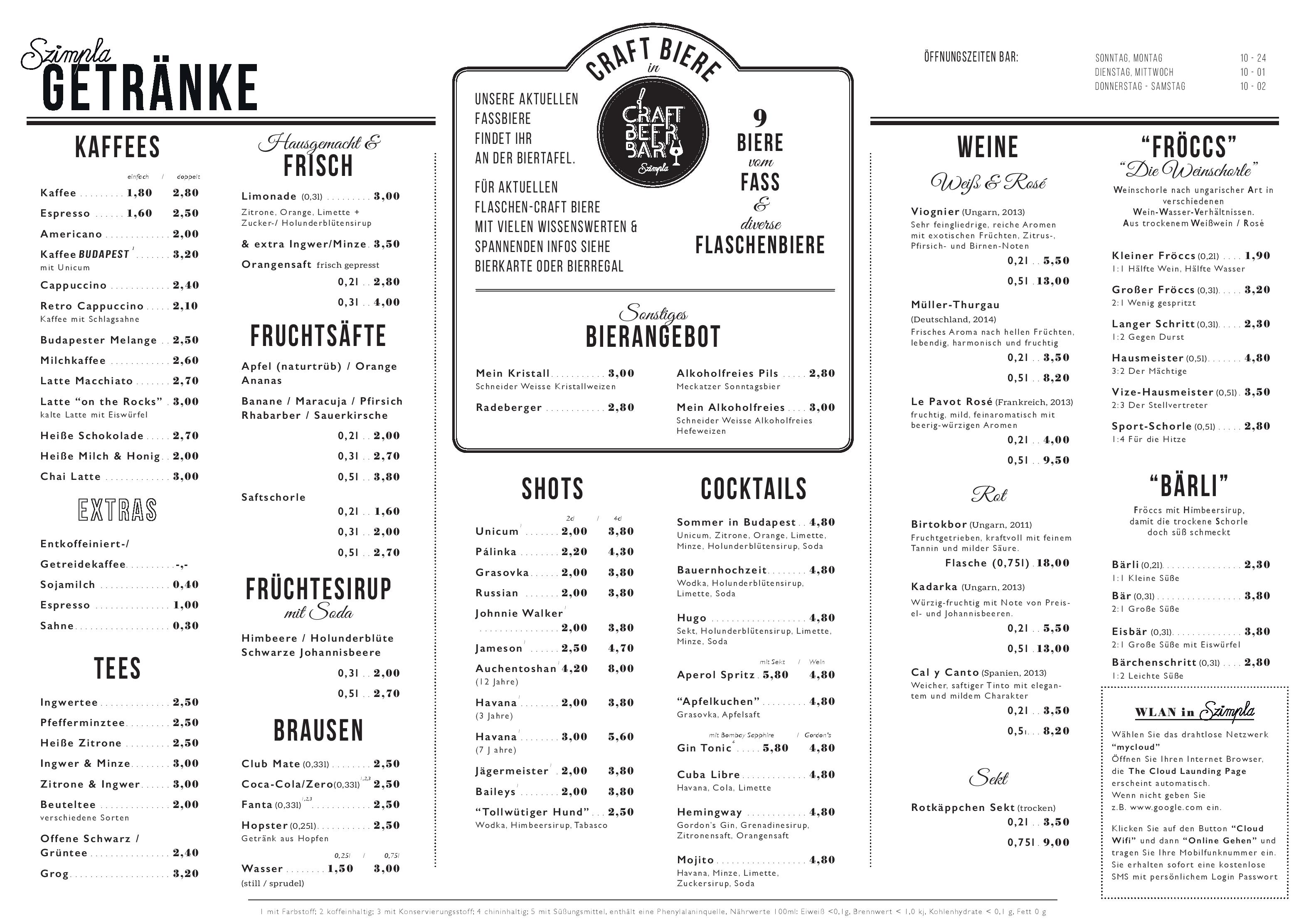 Speisekarte Szimpla Kaffeehaus Budapest in Berlin, Seite 2