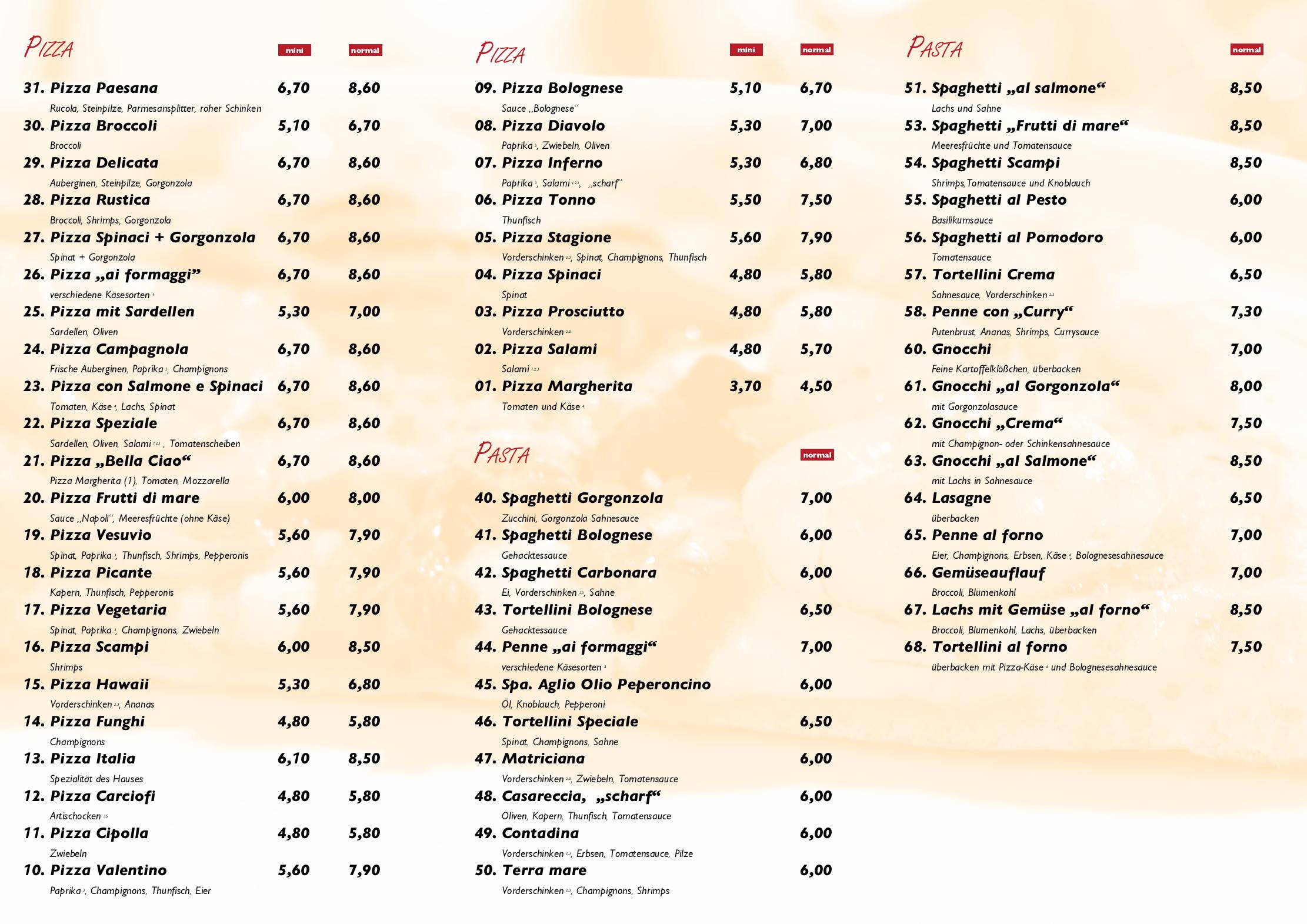 Speisekarte Bella Ciao - Pizzeria in Düsseldorf, Seite 2