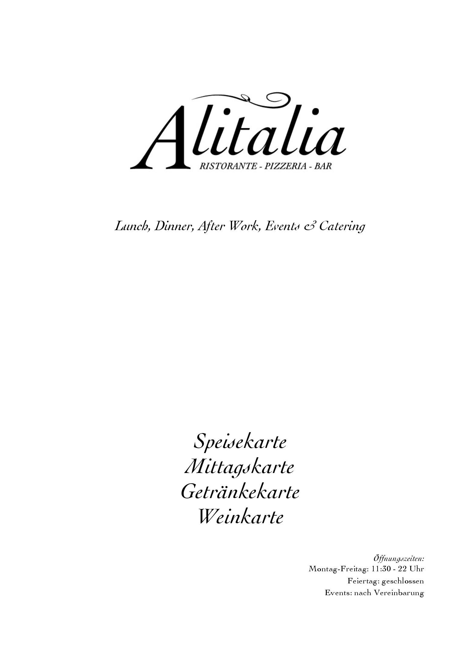 Speisekarte Ristorante Alitalia in Hamburg, Seite 1