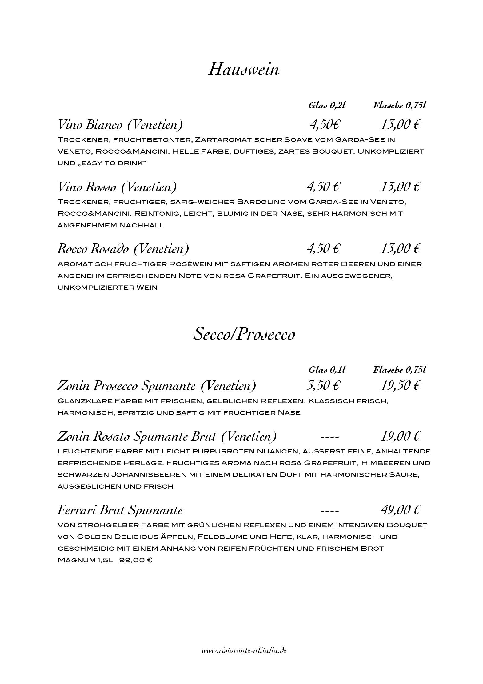 Speisekarte Ristorante Alitalia in Hamburg, Seite 12