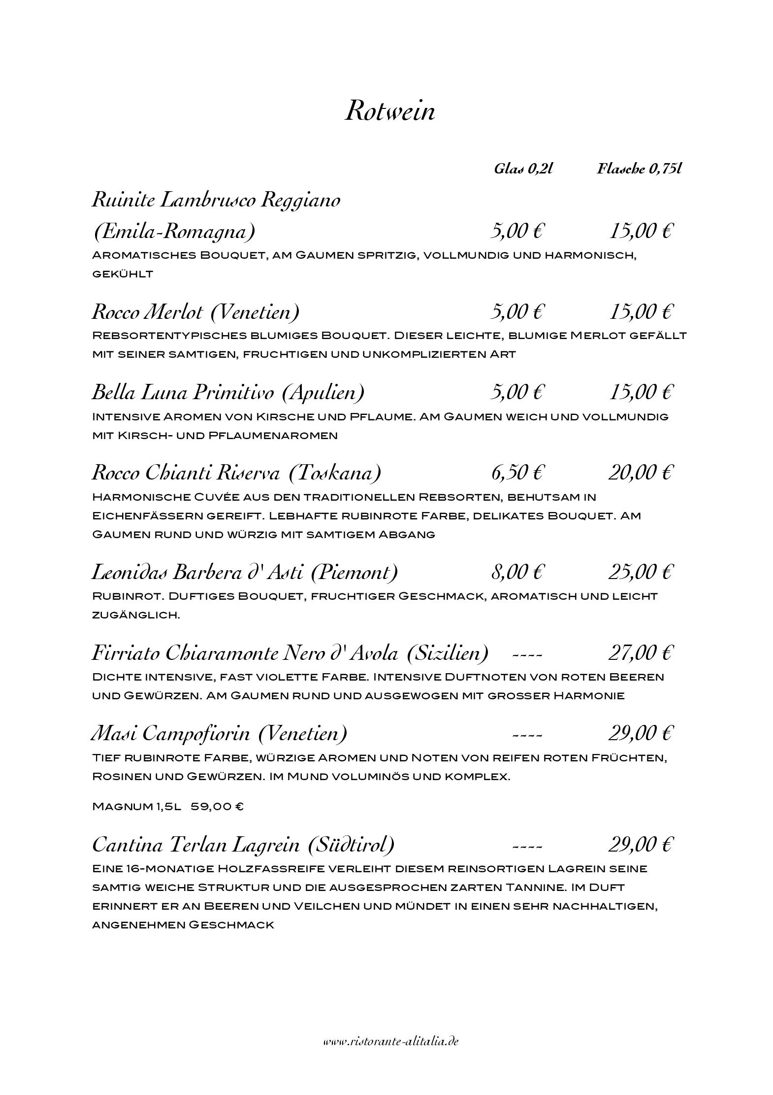 Speisekarte Ristorante Alitalia in Hamburg, Seite 14