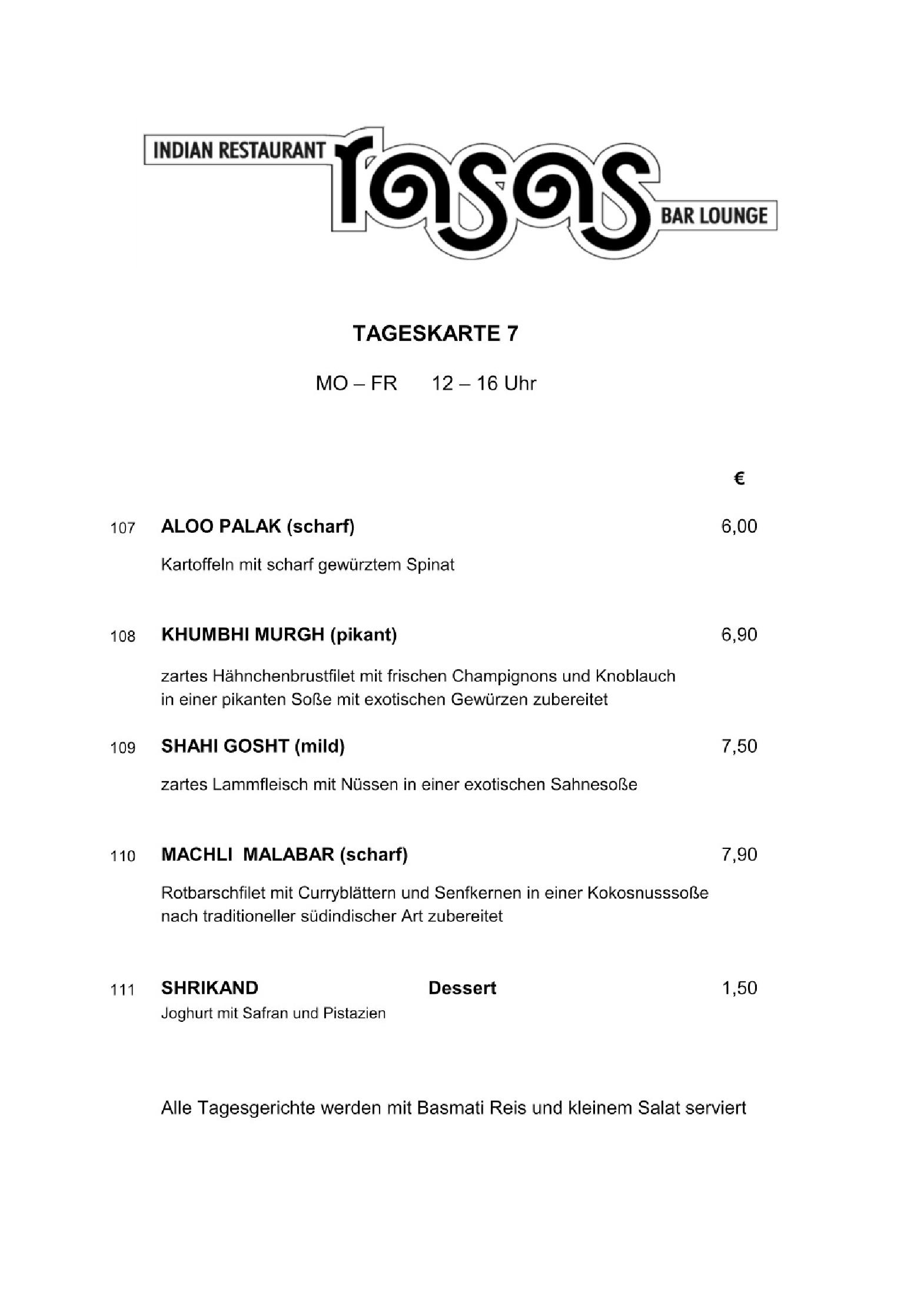 Speisekarte Rasas Westend in Berlin, Seite 7