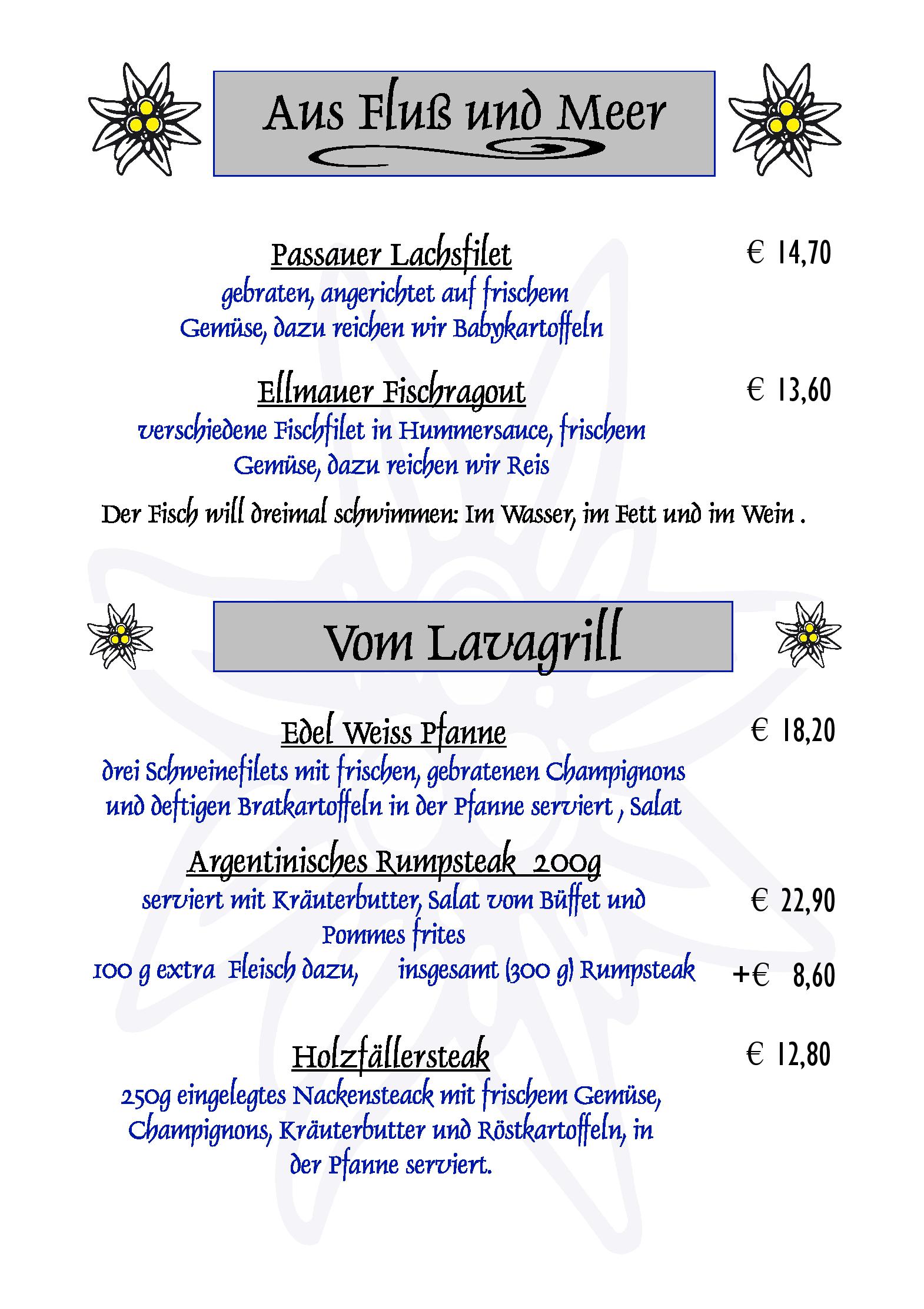 Speisekarte Edel Weiss Restaurant und Hotel in Bremen, Seite 2