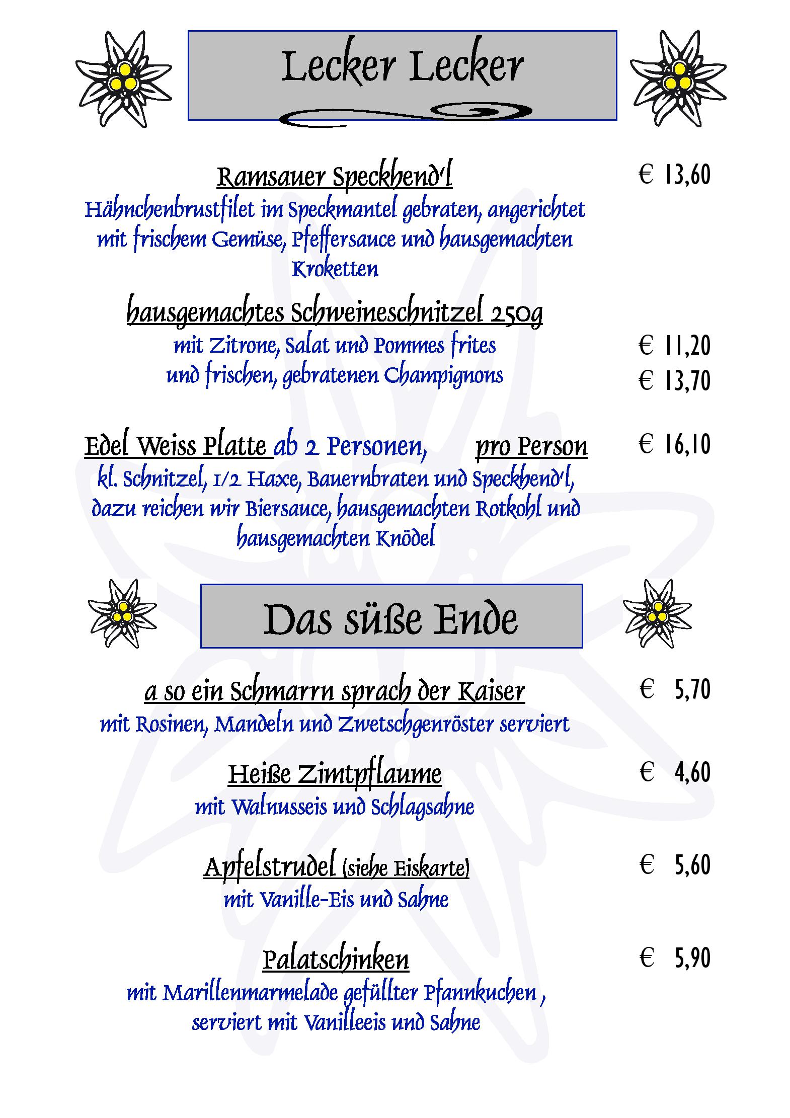 Speisekarte Edel Weiss Restaurant und Hotel in Bremen, Seite 6
