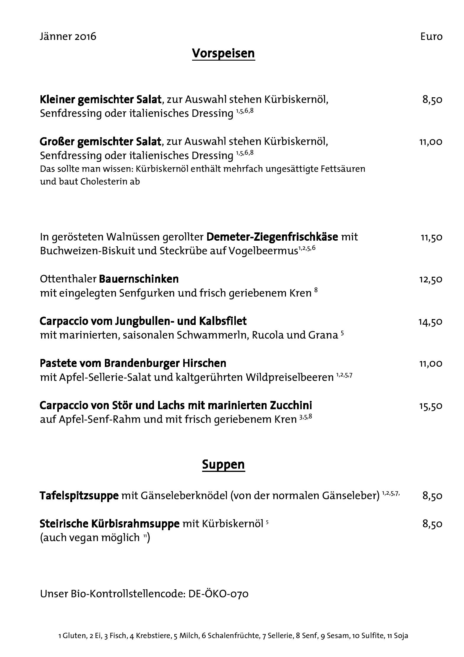 Speisekarte Ottenthal Restaurant & Weinhandlung in Berlin, Seite 1