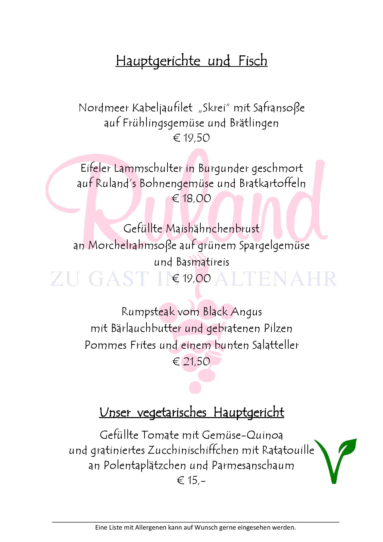 Speisekarte Hotel-Restaurant Ruland  in Altenahr , Seite 2