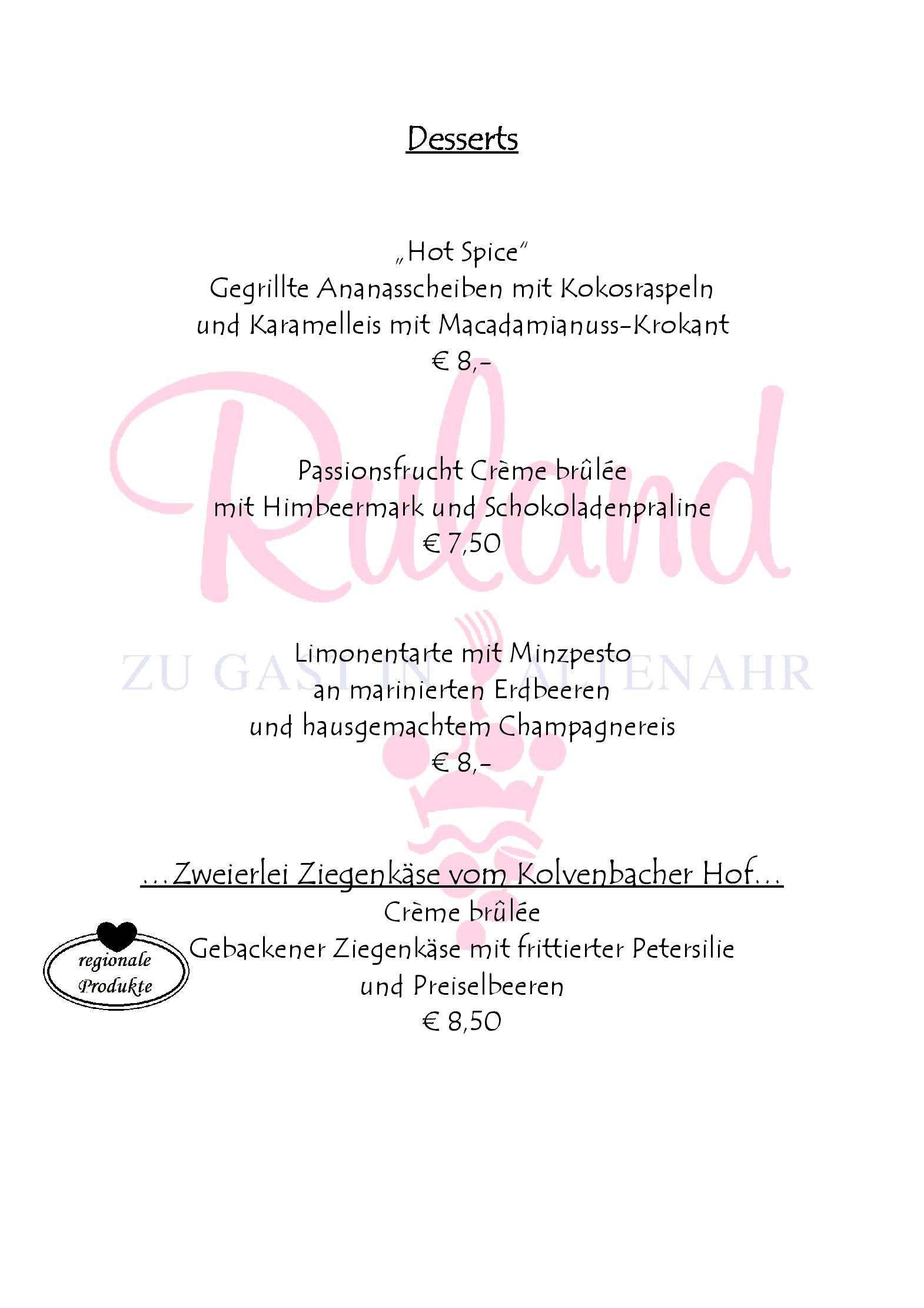 Speisekarte Hotel-Restaurant Ruland  in Altenahr , Seite 4