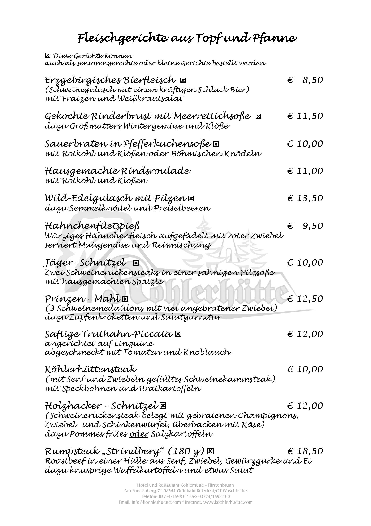 Speisekarte Hotel und Restaurant Köhlerhütte-Fürstenbrunn in Beierfeld, Seite 4