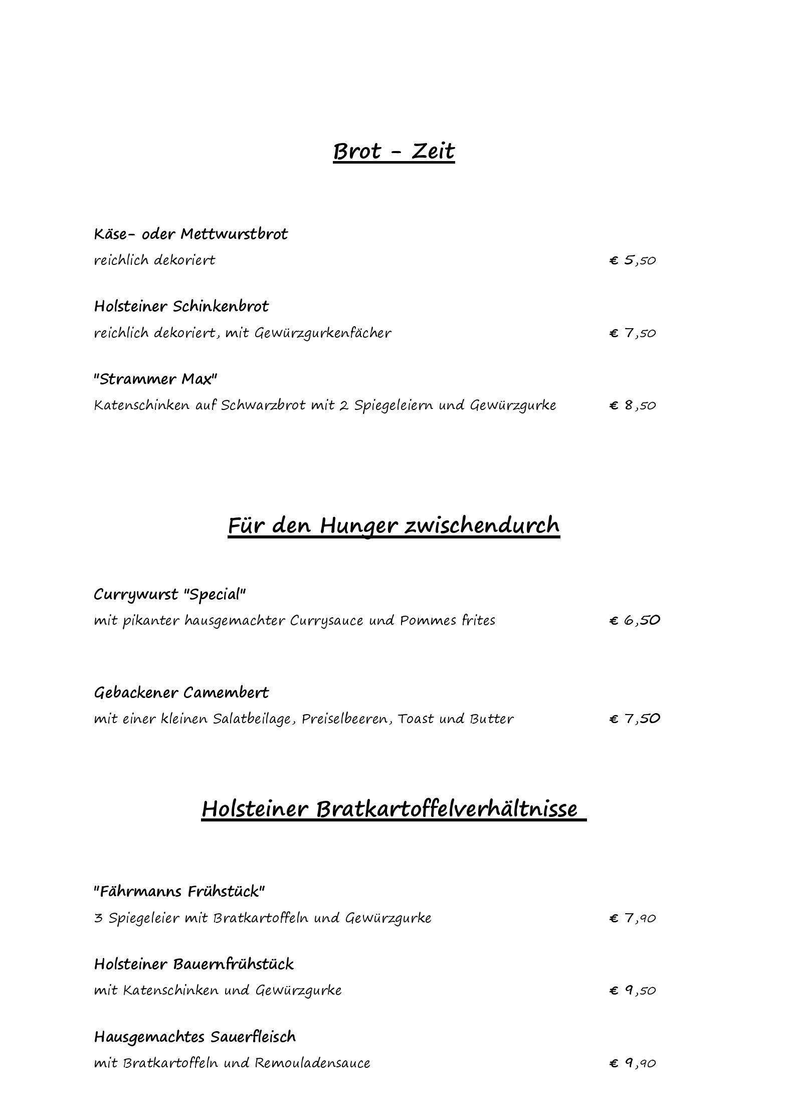 Speisekarte Kombüse im Hotel Ahoi in Breiholz, Seite 2