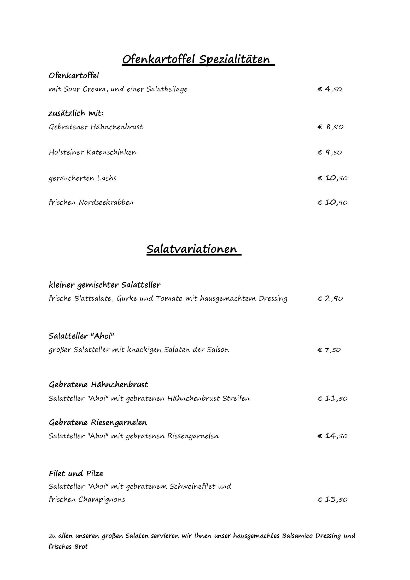Speisekarte Kombüse im Hotel Ahoi in Breiholz, Seite 3