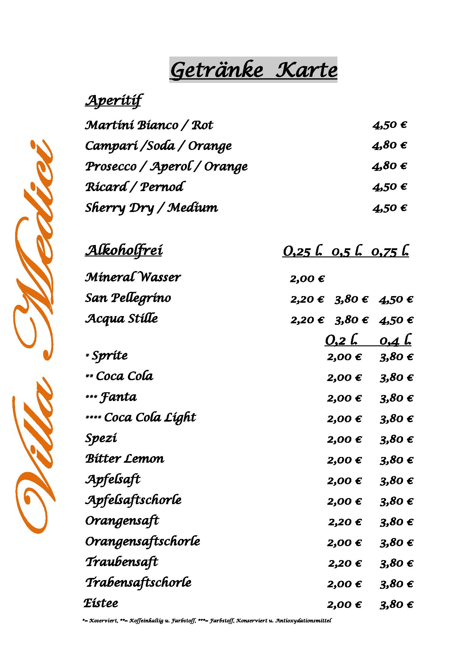 Speisekarte Hotel Ristorante Villa Medici in Enkenbach-Alsenborn, Seite 9