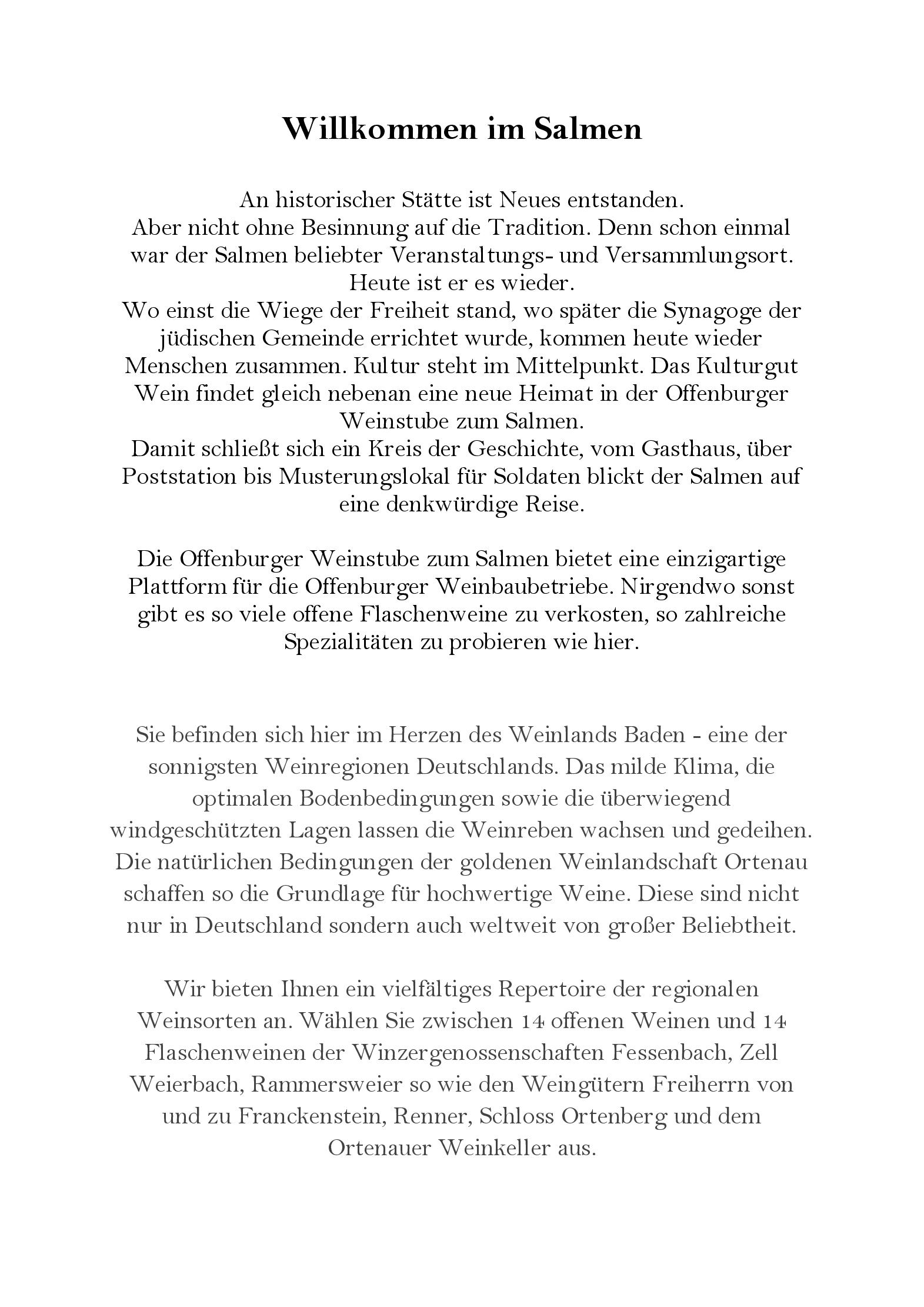 Speisekarte zum Salmen  in Offenburg, Seite 1