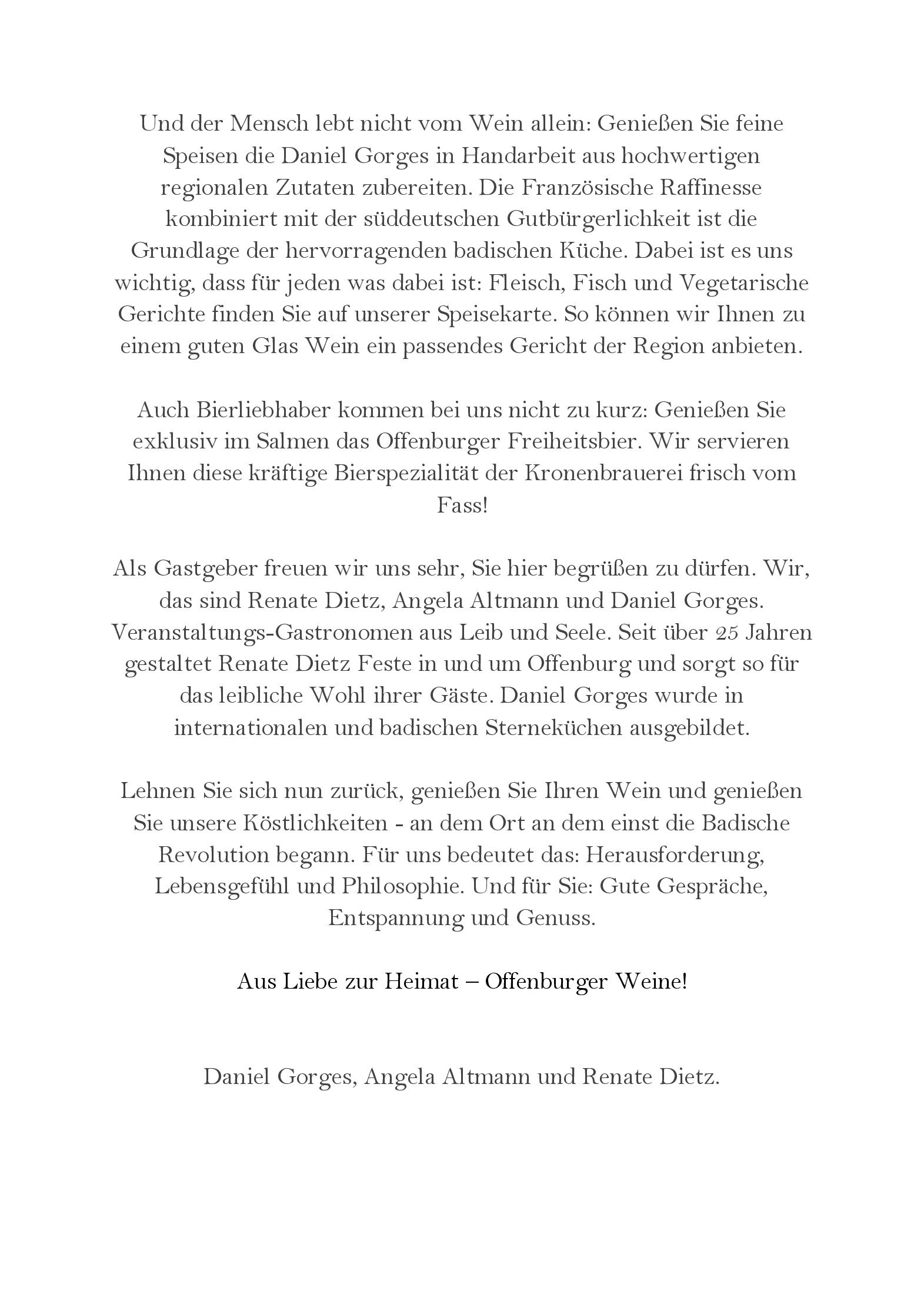 Speisekarte zum Salmen  in Offenburg, Seite 2