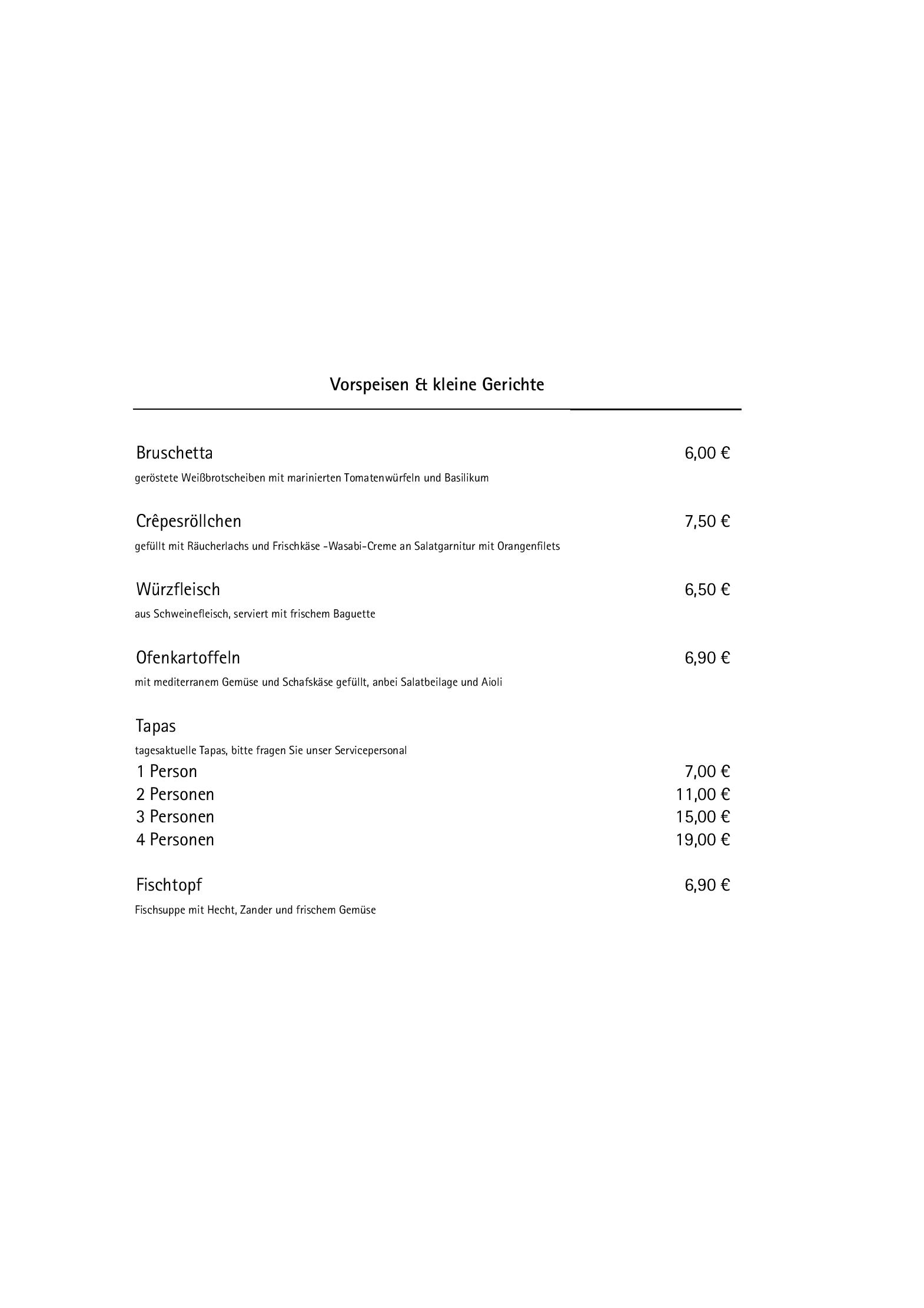 Speisekarte Captain´s Inn in Rechlin, Seite 1
