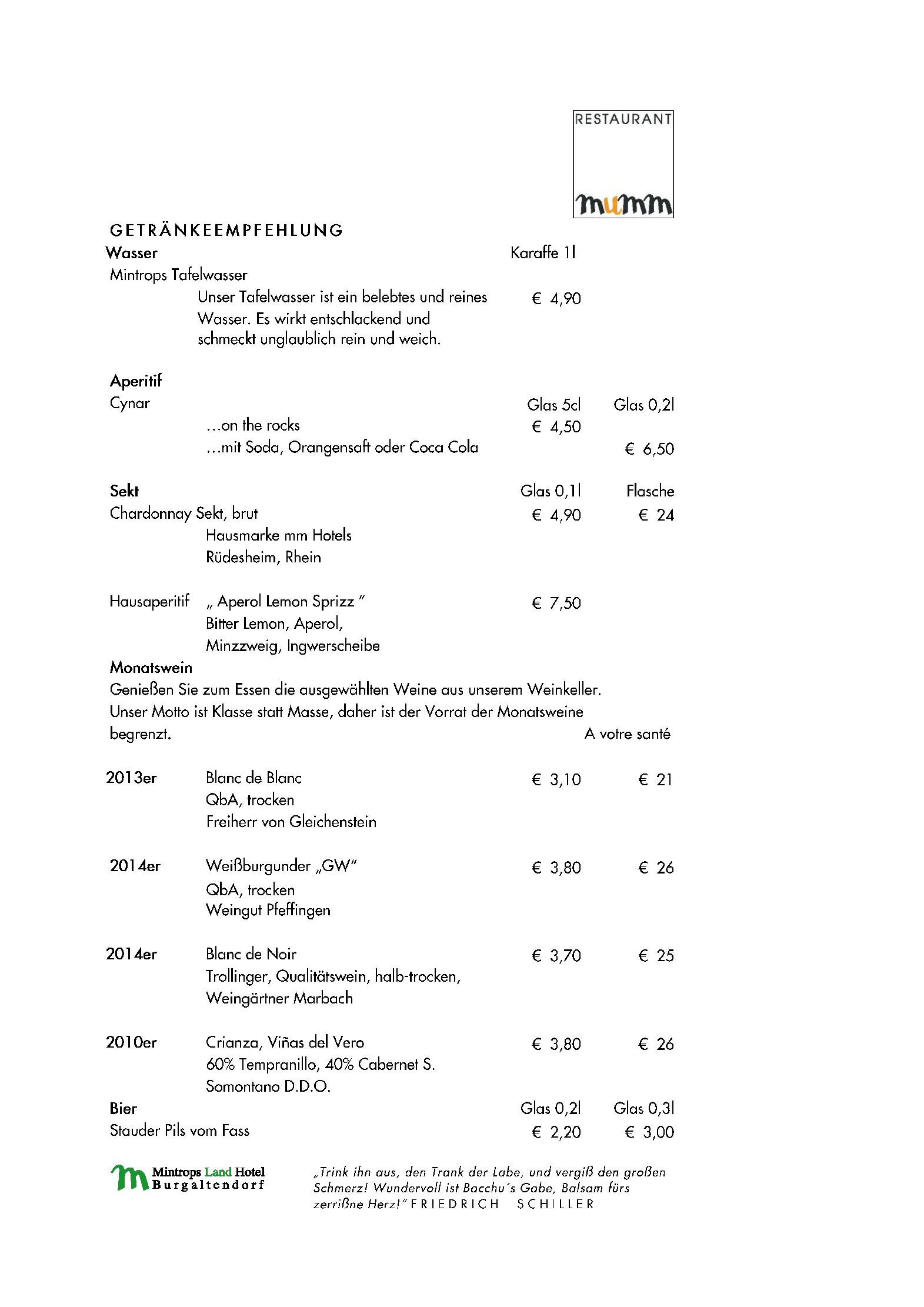 Speisekarte Mintrops Land Hotel - Restaurant Mumm in Essen, Seite 2