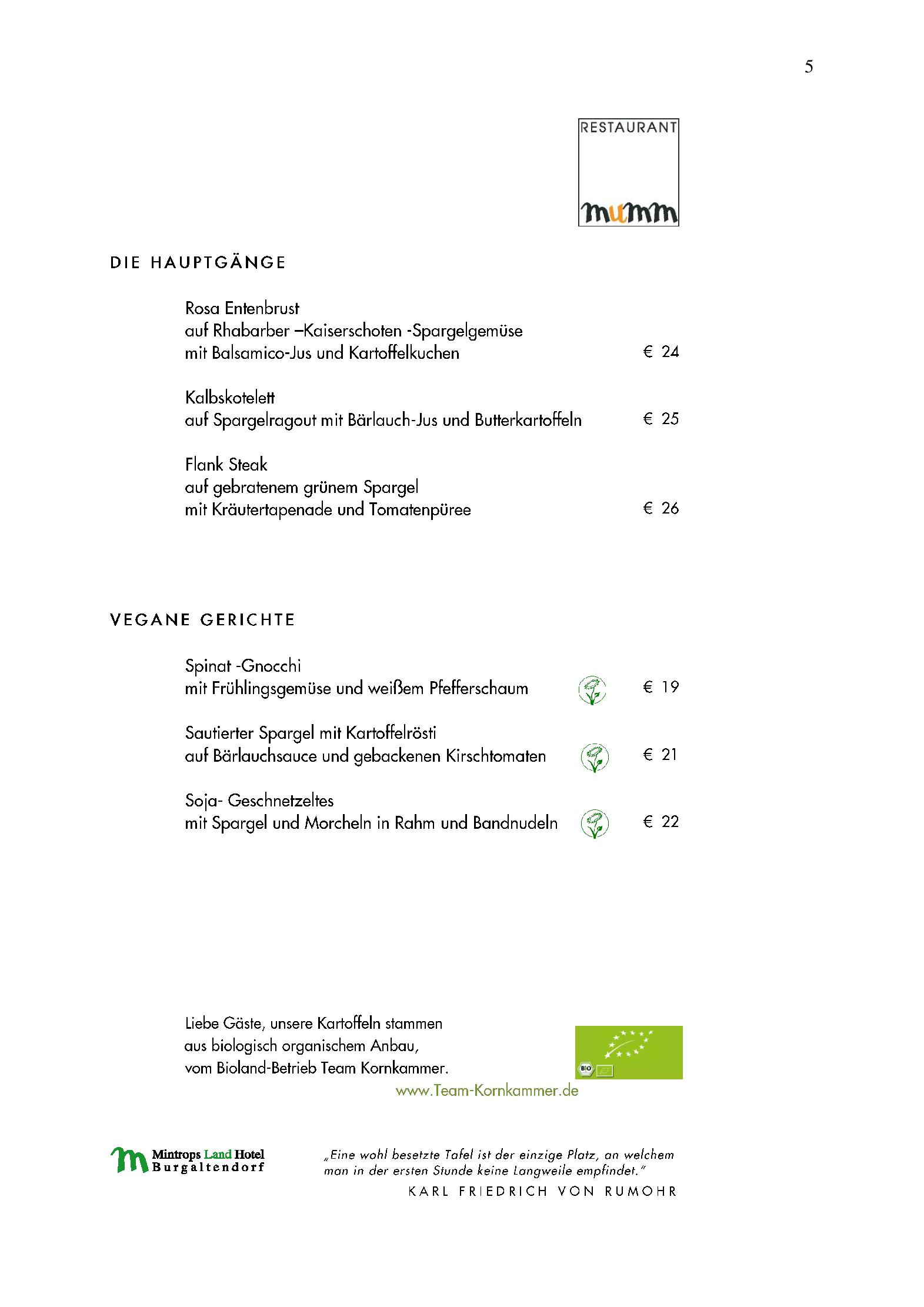 Speisekarte Mintrops Land Hotel - Restaurant Mumm in Essen, Seite 5
