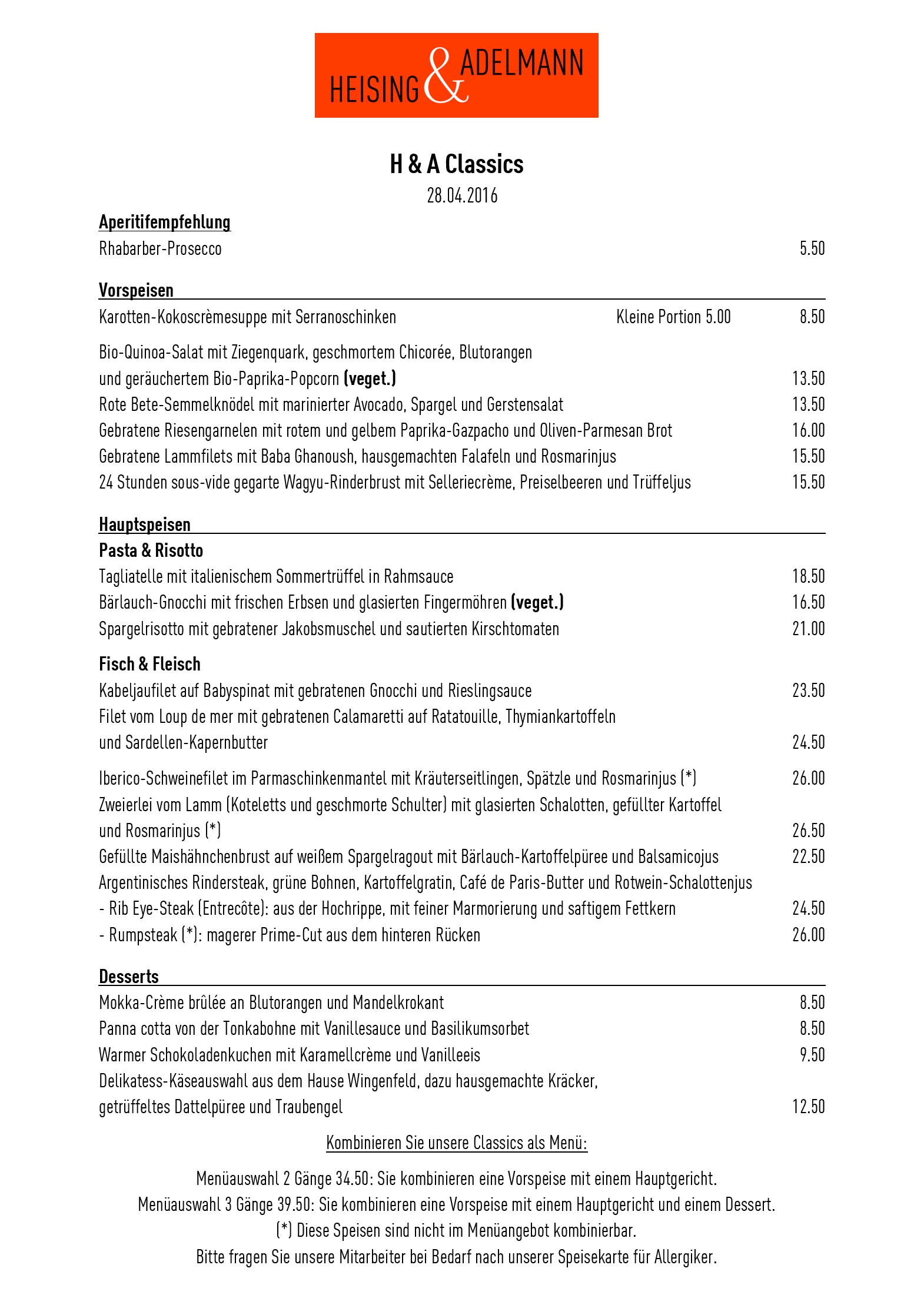 Speisekarte Heising& Adelmann in Köln, Seite 3