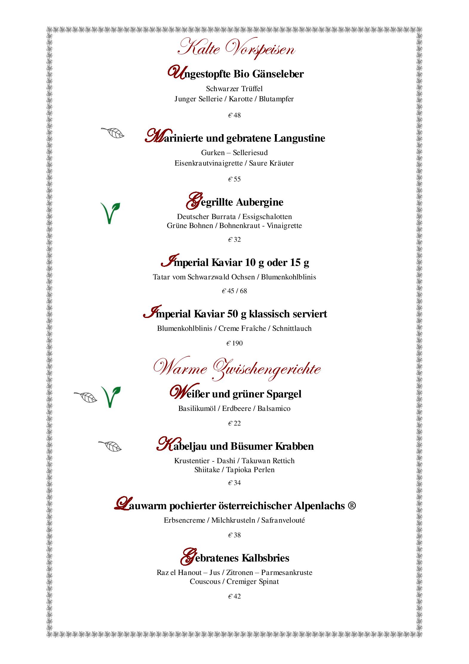 Speisekarte Brenners Park-Restaurant in Baden-Baden, Seite 2