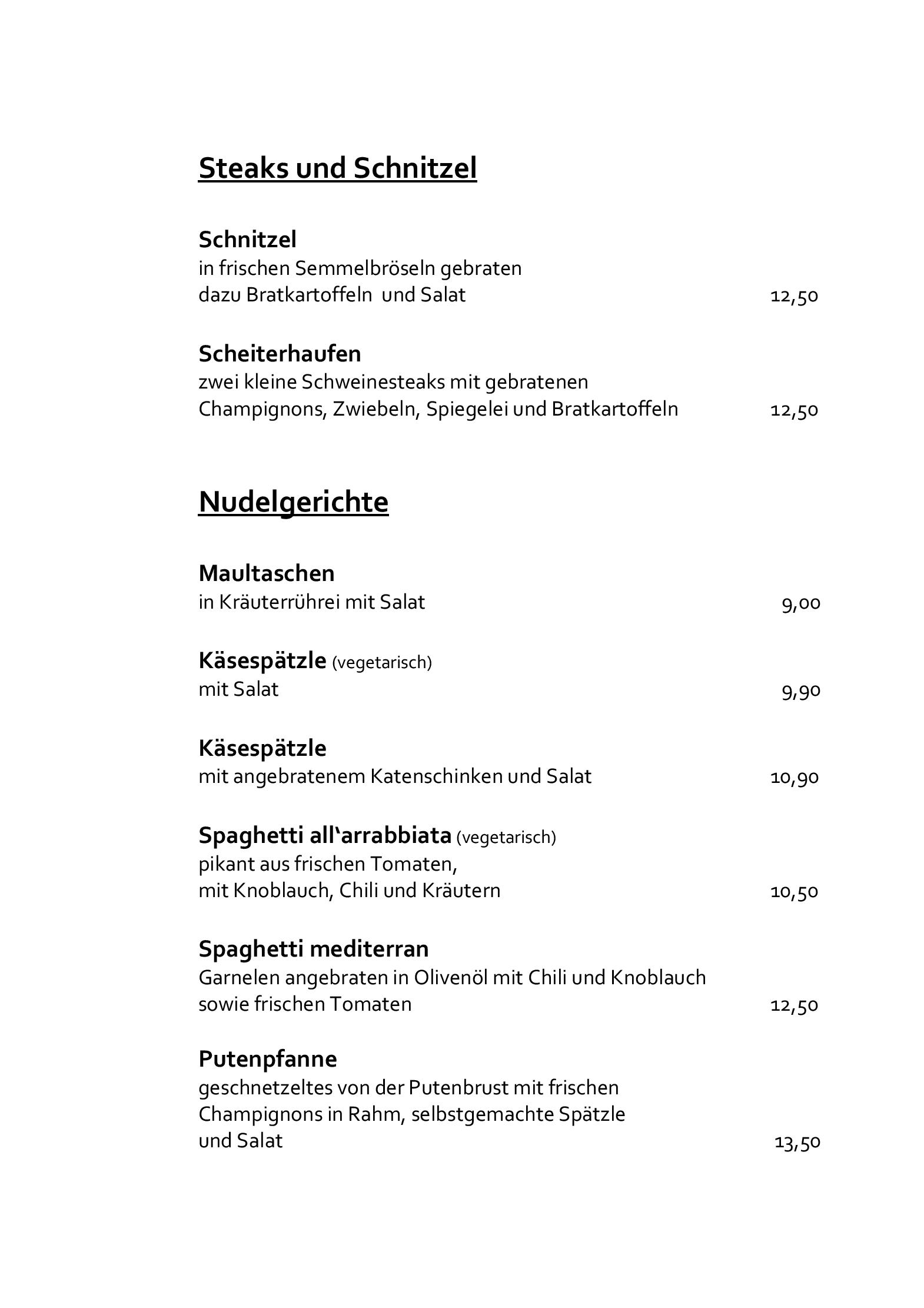 Speisekarte Edenhall in Hamburg, Seite 2