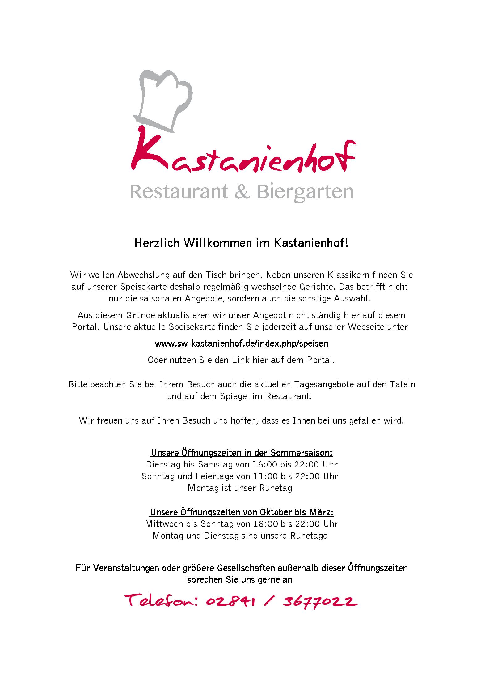 Speisekarte Kastanienhof in Moers , Seite 1