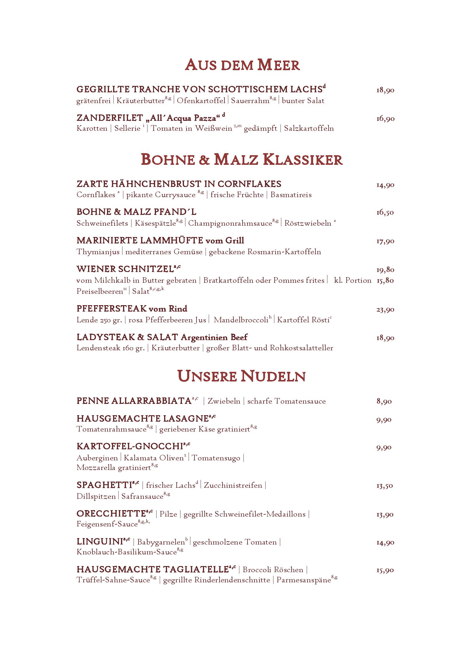Speisekarte Bohne und Malz in München, Seite 2