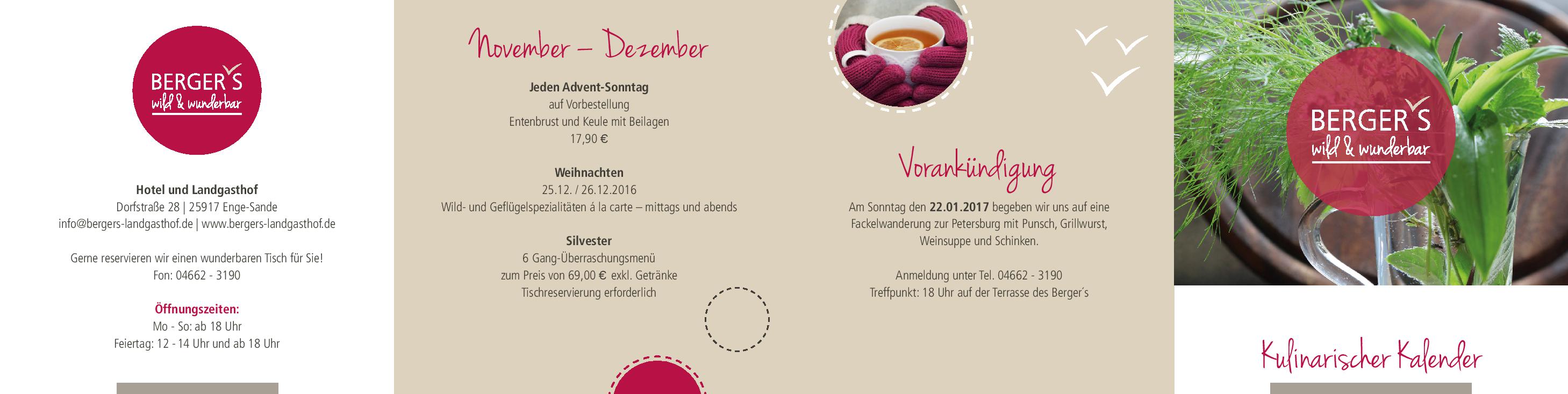 Speisekarte Berger´s in Enge-Sande, Seite 1