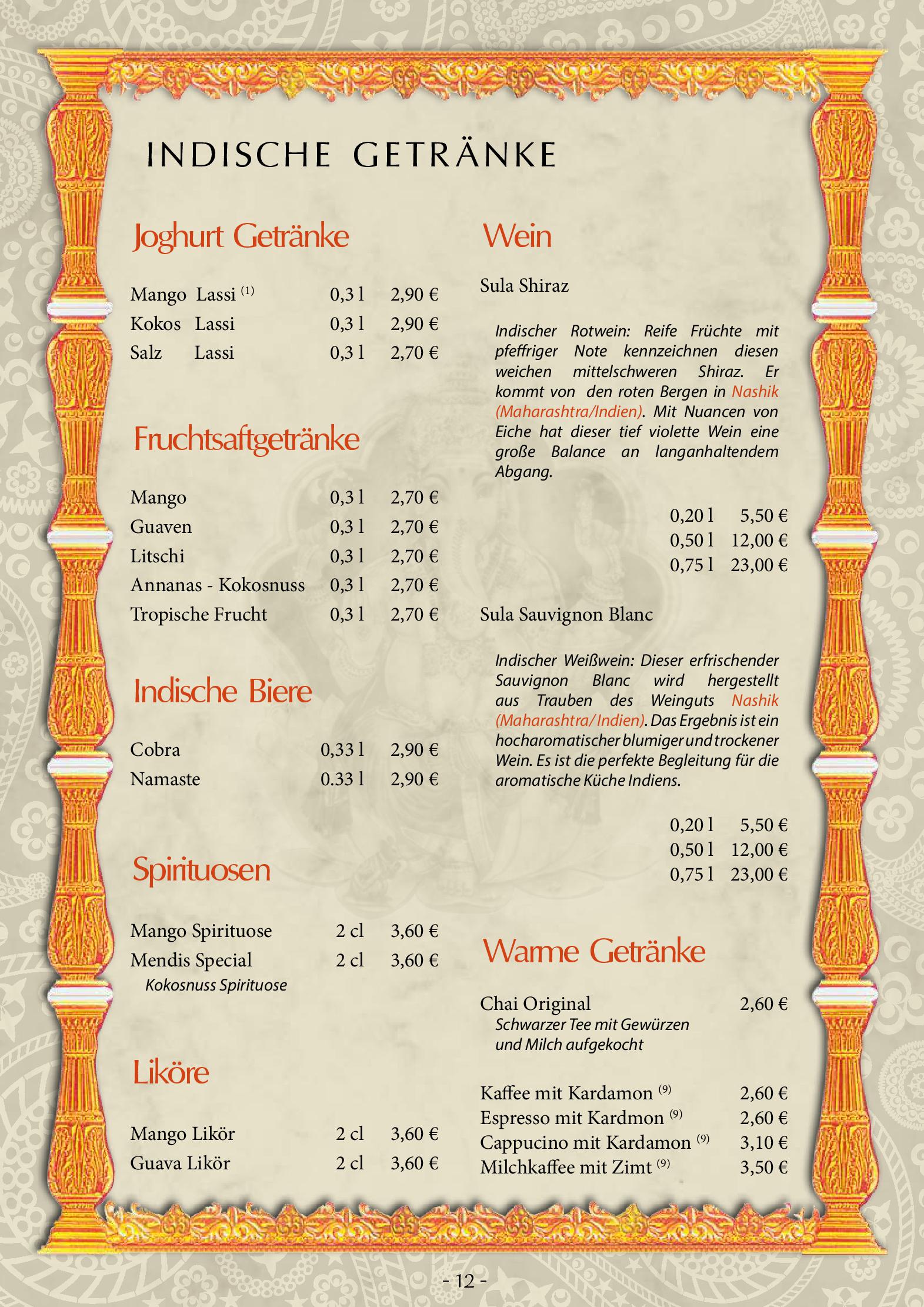 Speisekarte Namaste in Krefeld, Seite 12