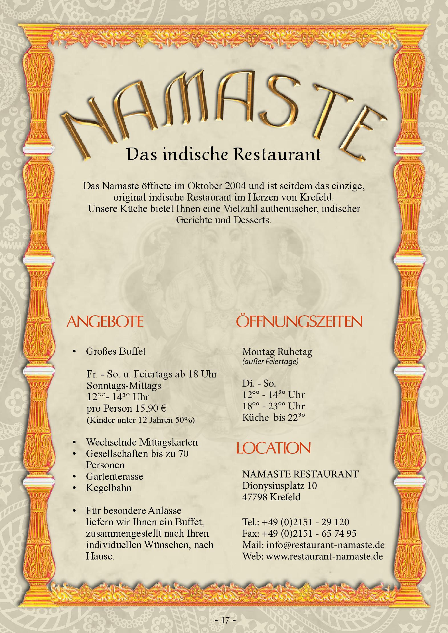Speisekarte Namaste in Krefeld, Seite 17