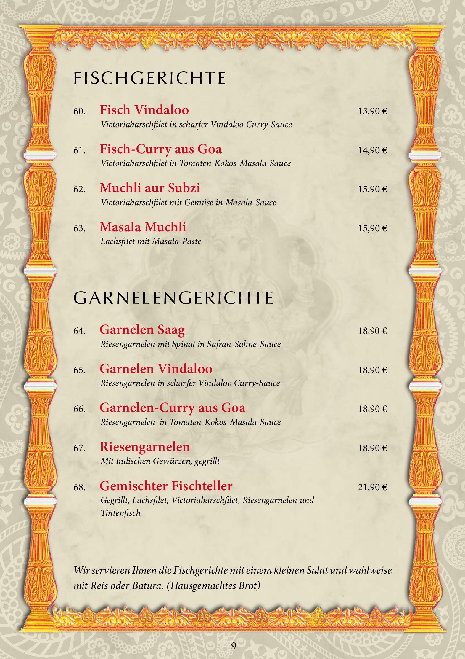 Speisekarte Namaste in Krefeld, Seite 9