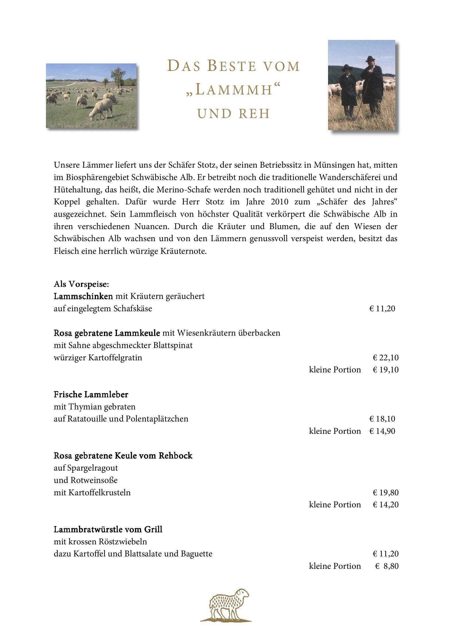 Speisekarte Hotel Lamm Mitteltal in Baiersbronn, Seite 2