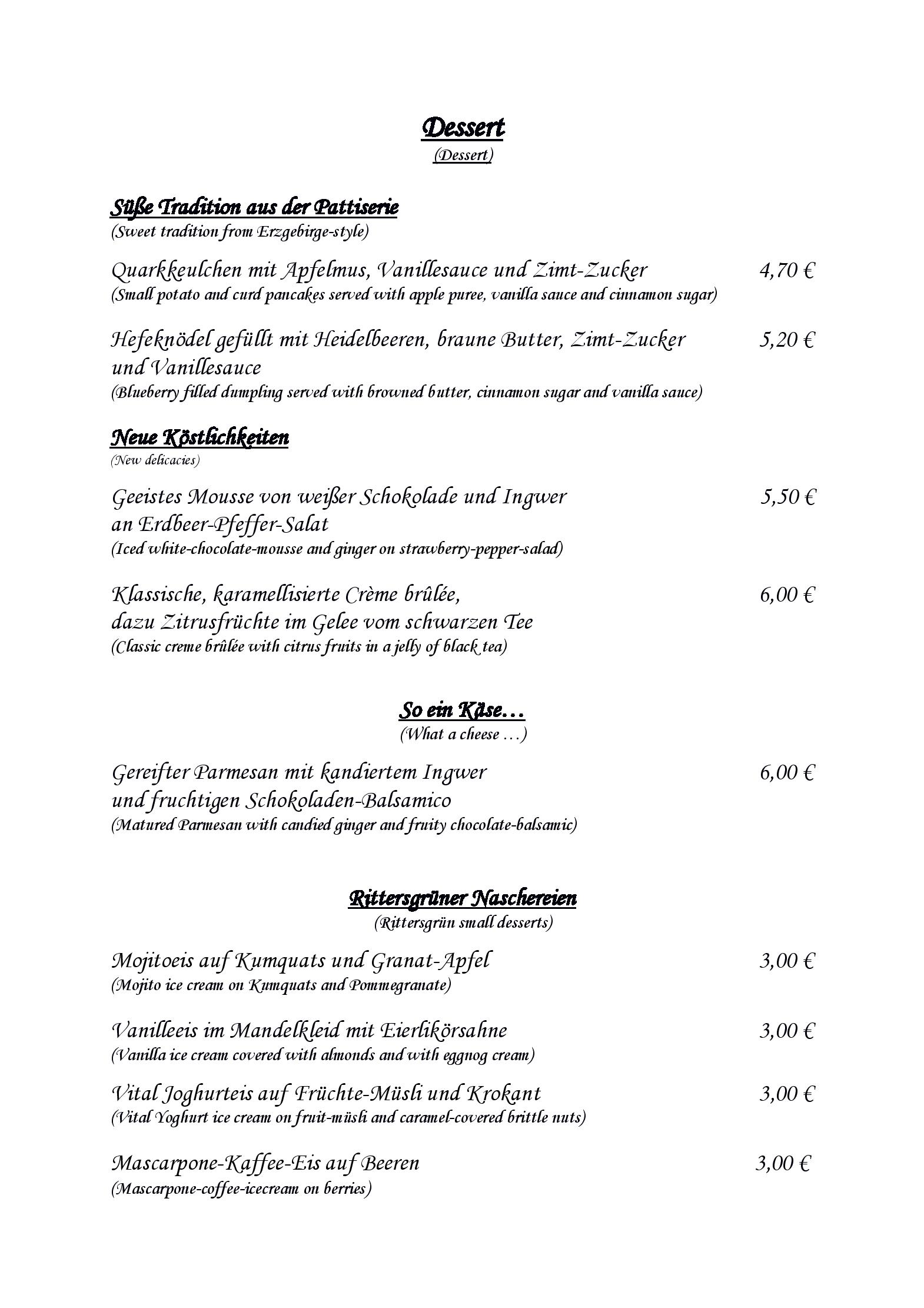 Speisekarte Landhotel Rittersgrün in Breitenbrunn/Erzgebirge, Seite 5