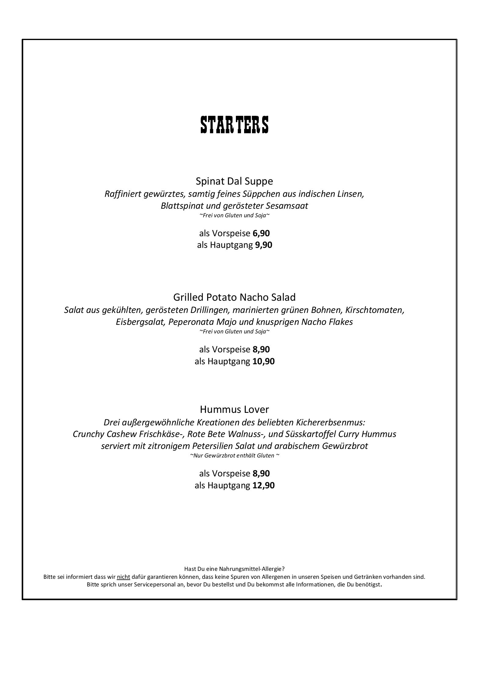 Speisekarte The Vegan Eagle in Hamburg, Seite 1