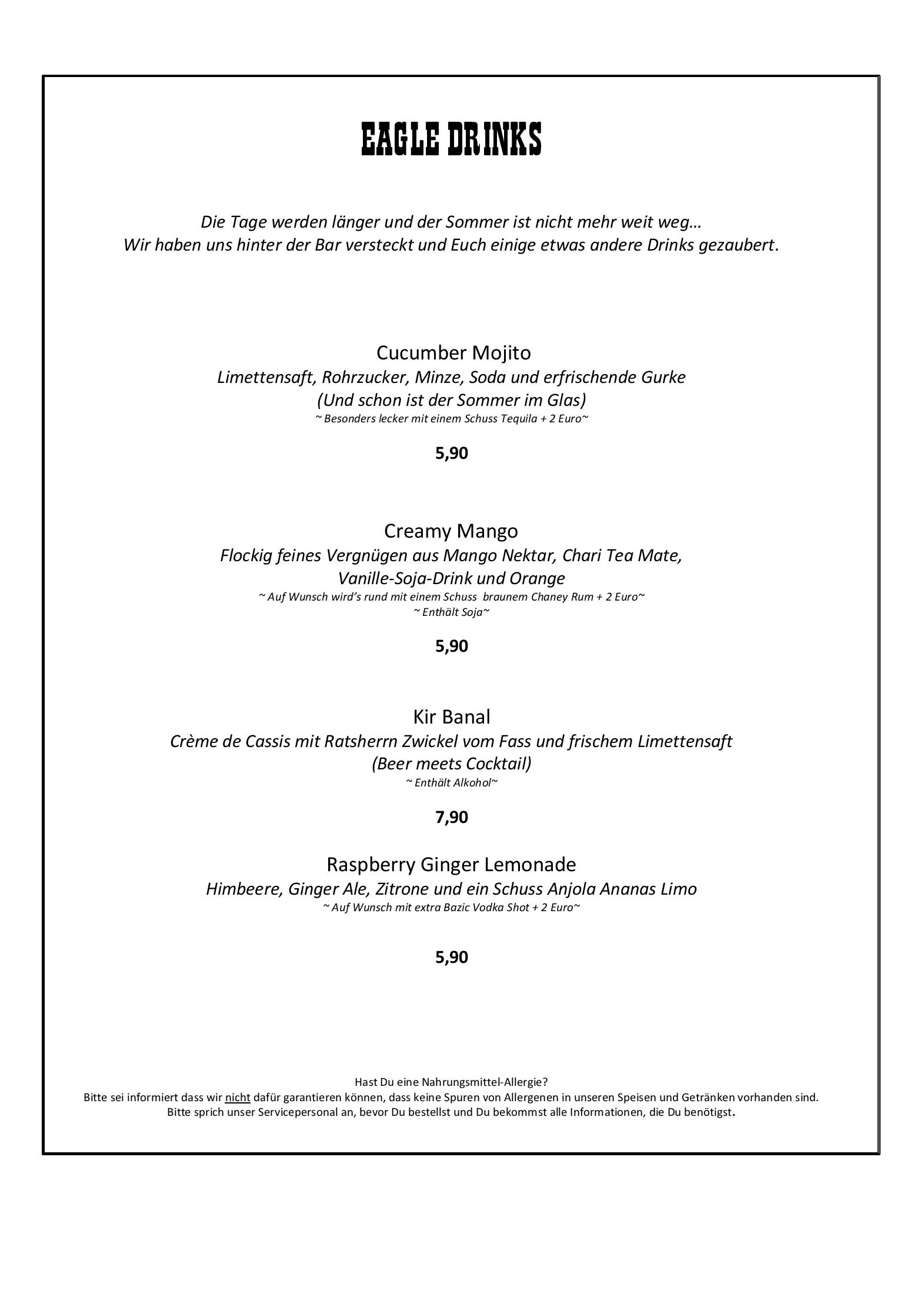 Speisekarte The Vegan Eagle in Hamburg, Seite 4