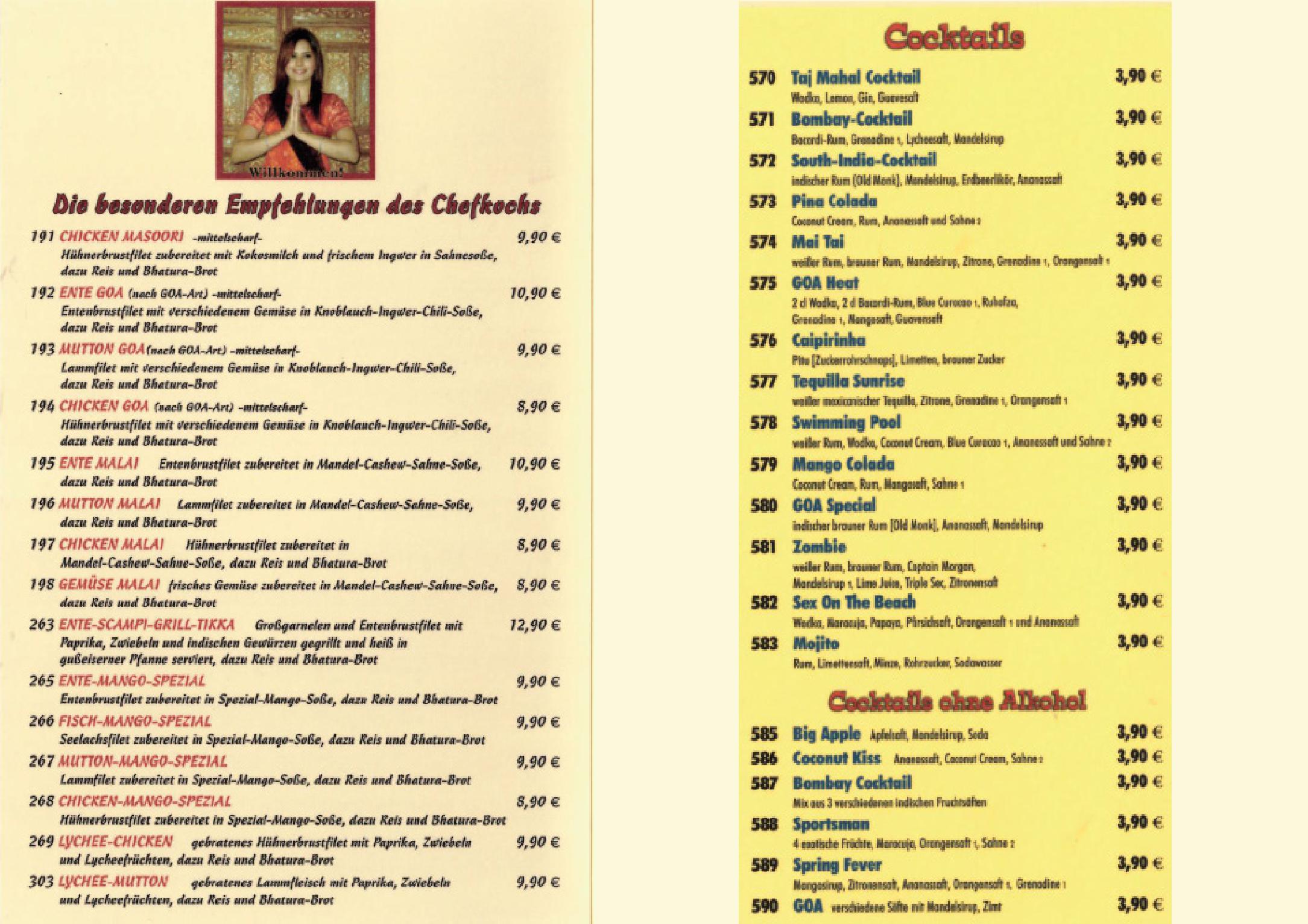Speisekarte Goa II in Berlin, Seite 2