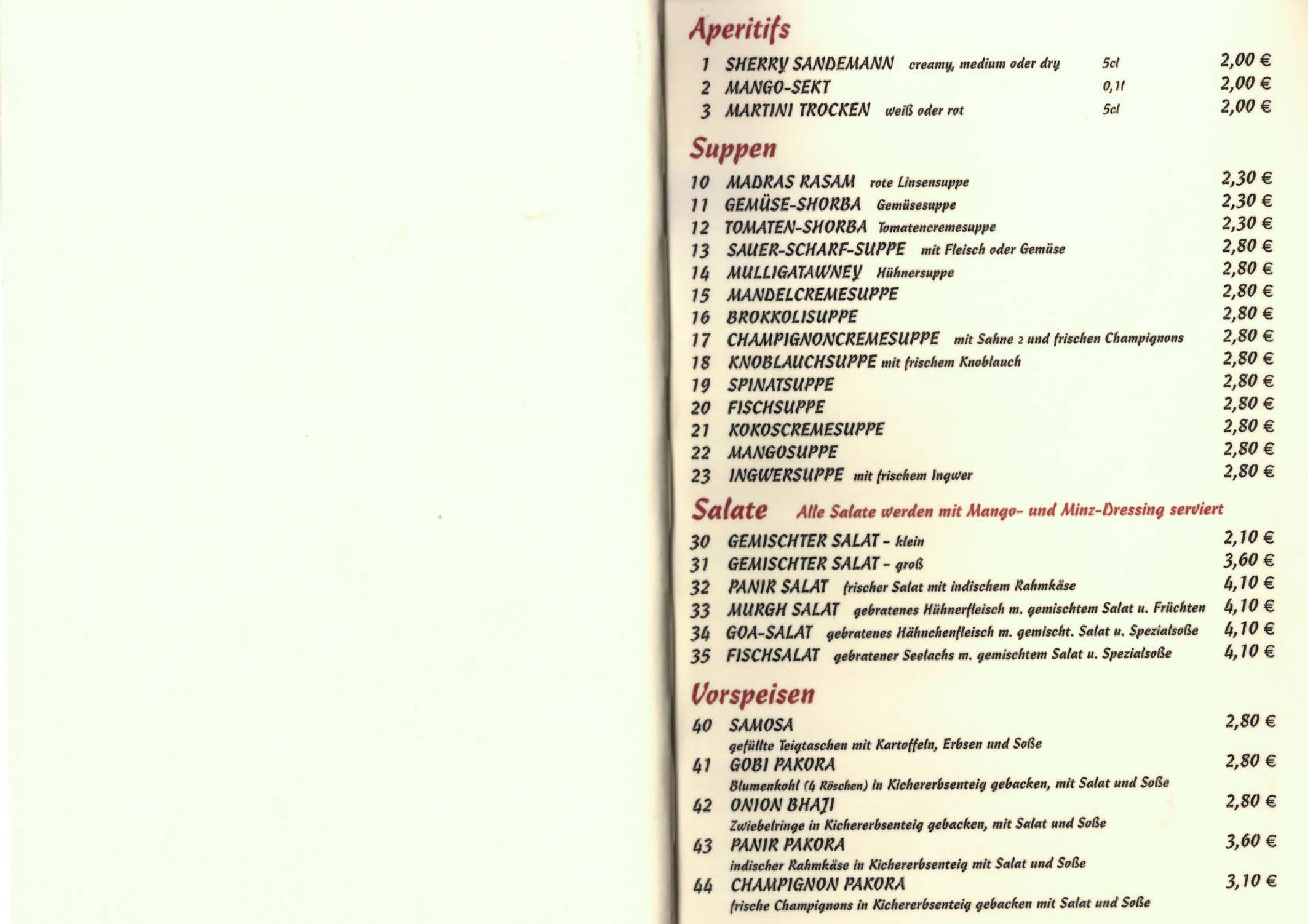 Speisekarte Goa II in Berlin, Seite 3