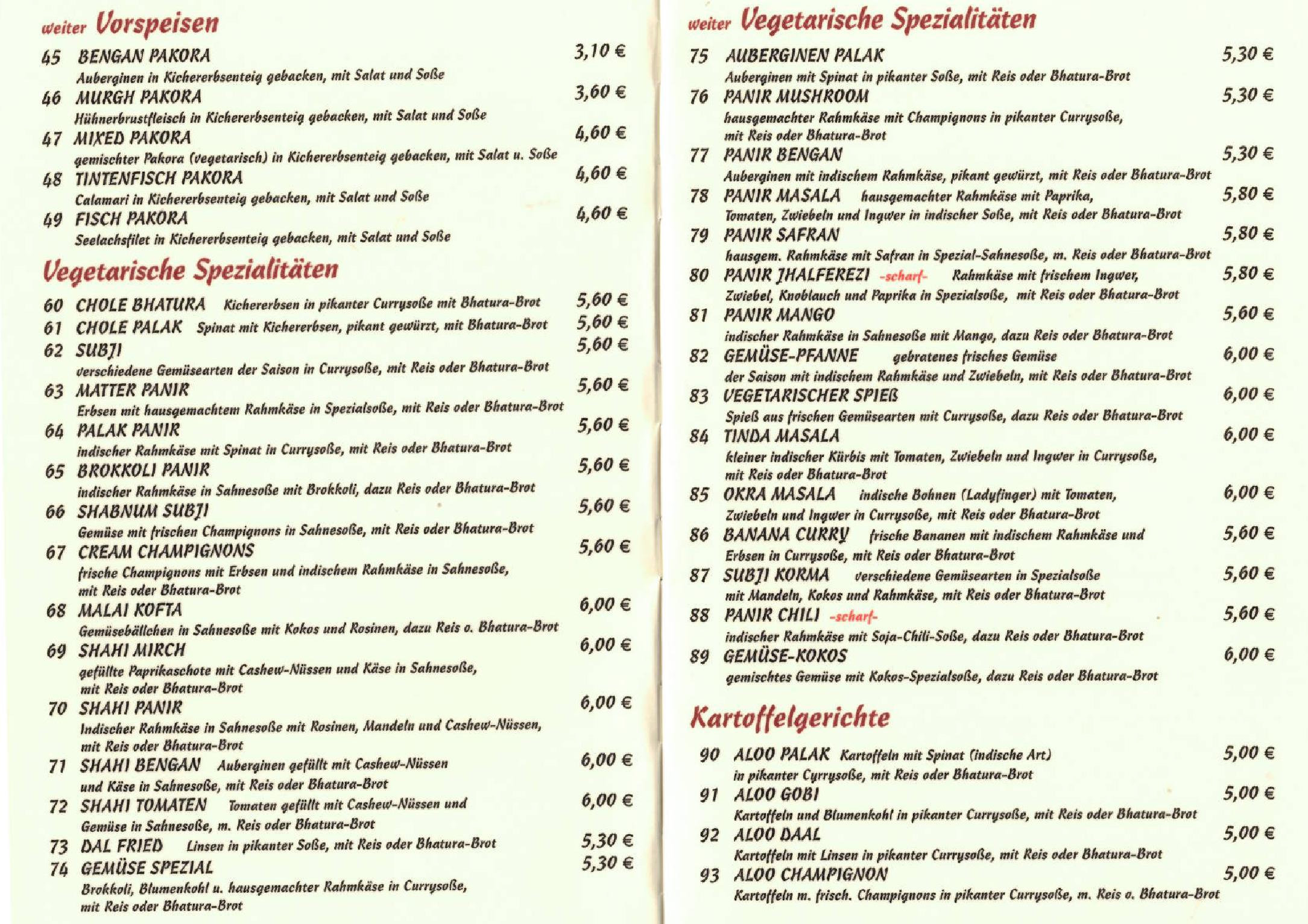 Speisekarte Goa II in Berlin, Seite 4