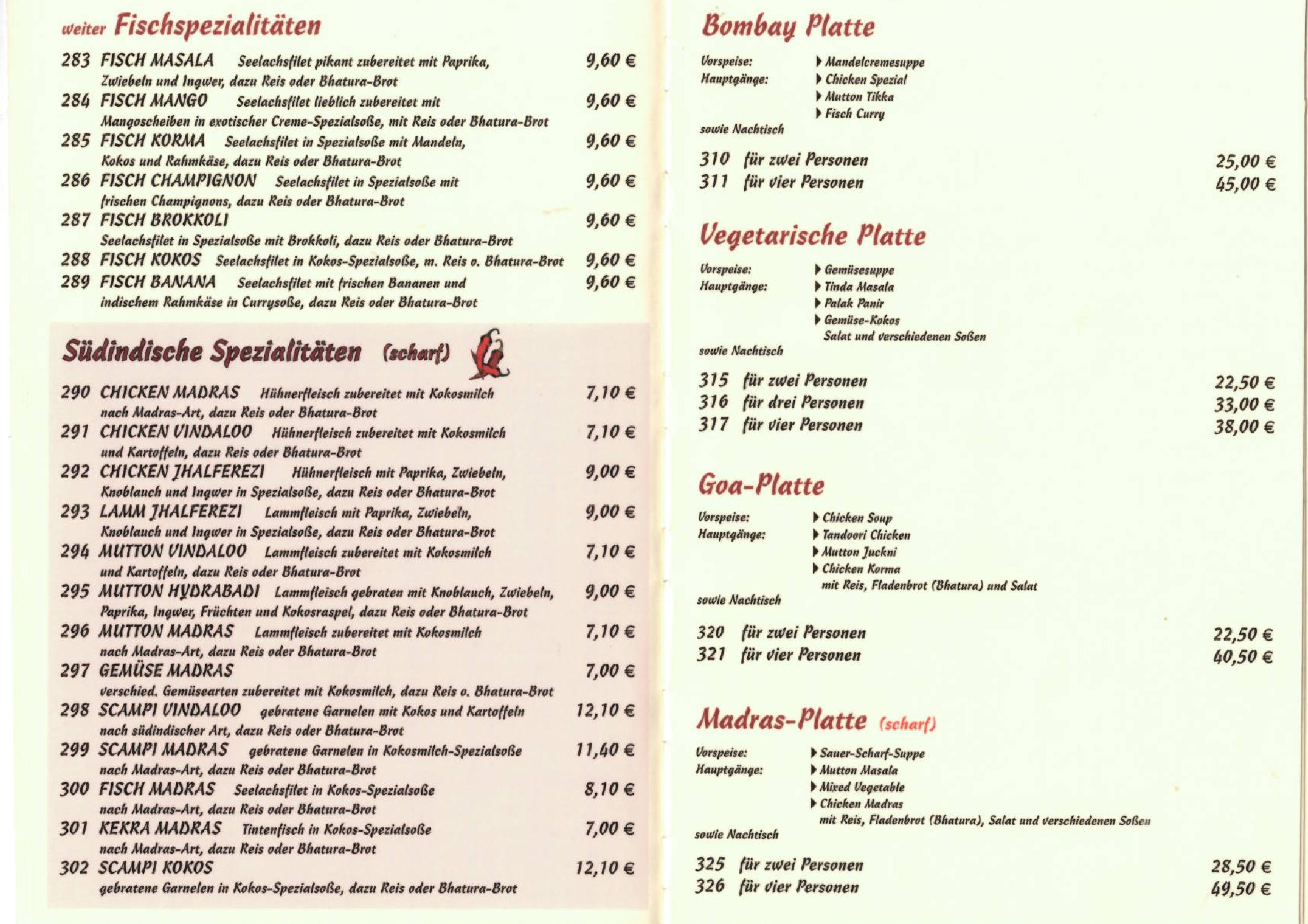 Speisekarte Goa II in Berlin, Seite 8