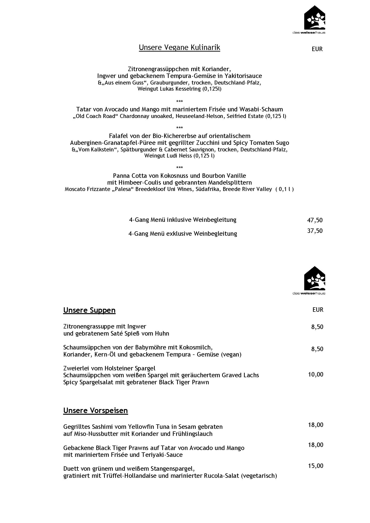 Speisekarte Das Weisse Haus in Hamburg, Seite 2
