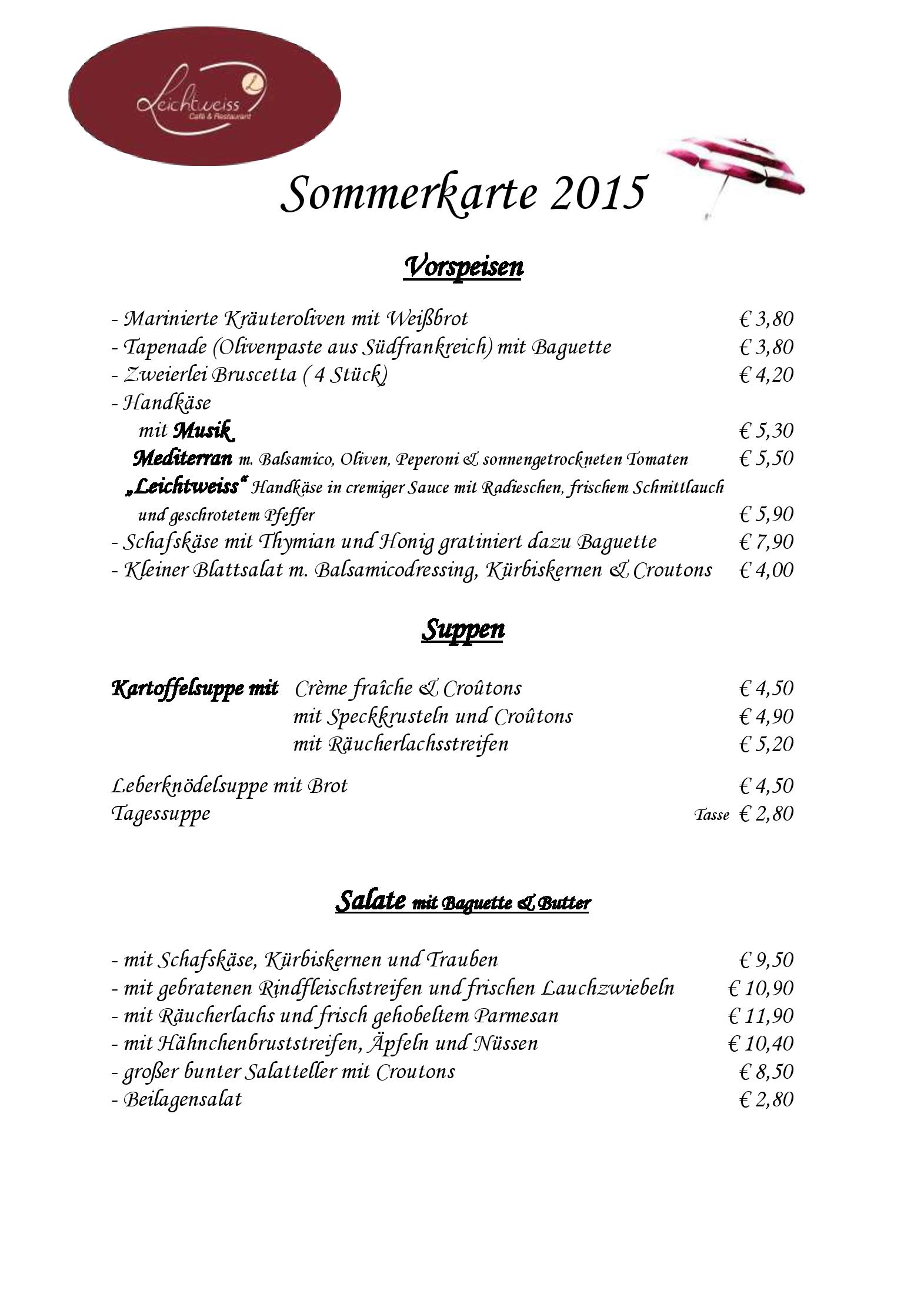 Speisekarte Café & Restaurant Leichtweiss  in Wiesbaden, Seite 1