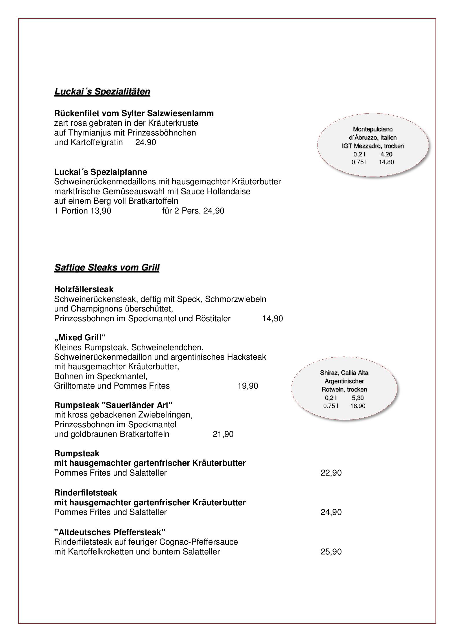 Speisekarte Luckai Hotel & Restaurant in Meschede, Seite 3