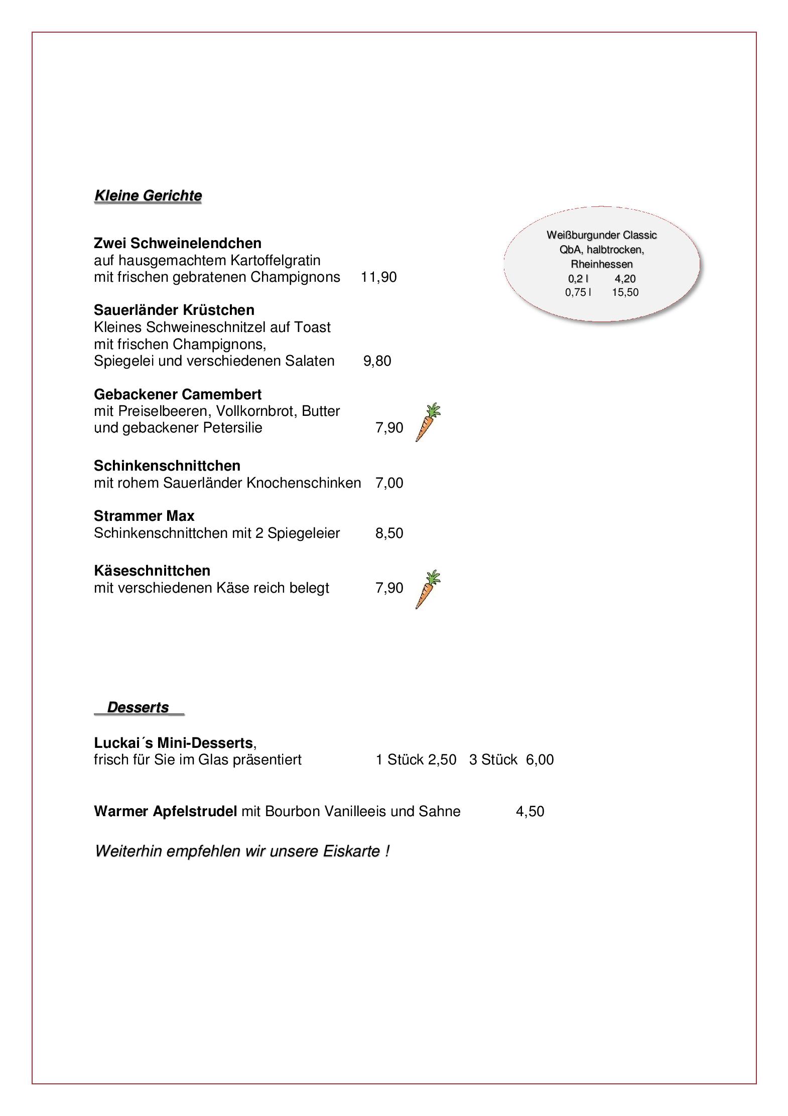 Speisekarte Luckai Hotel & Restaurant in Meschede, Seite 4