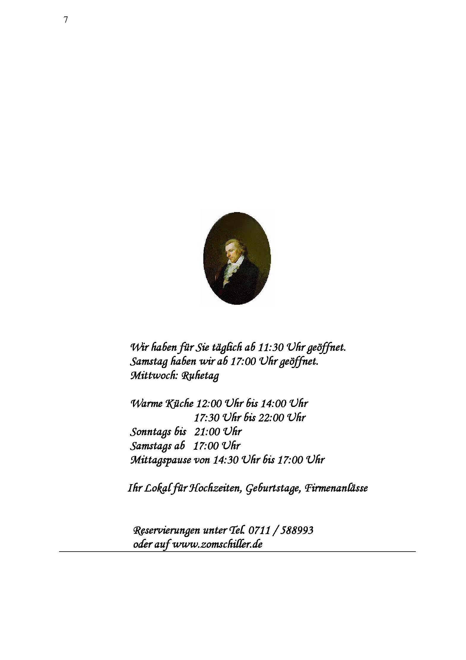 Speisekarte Wirthshaus zom Schiller in Fellbach, Seite 1